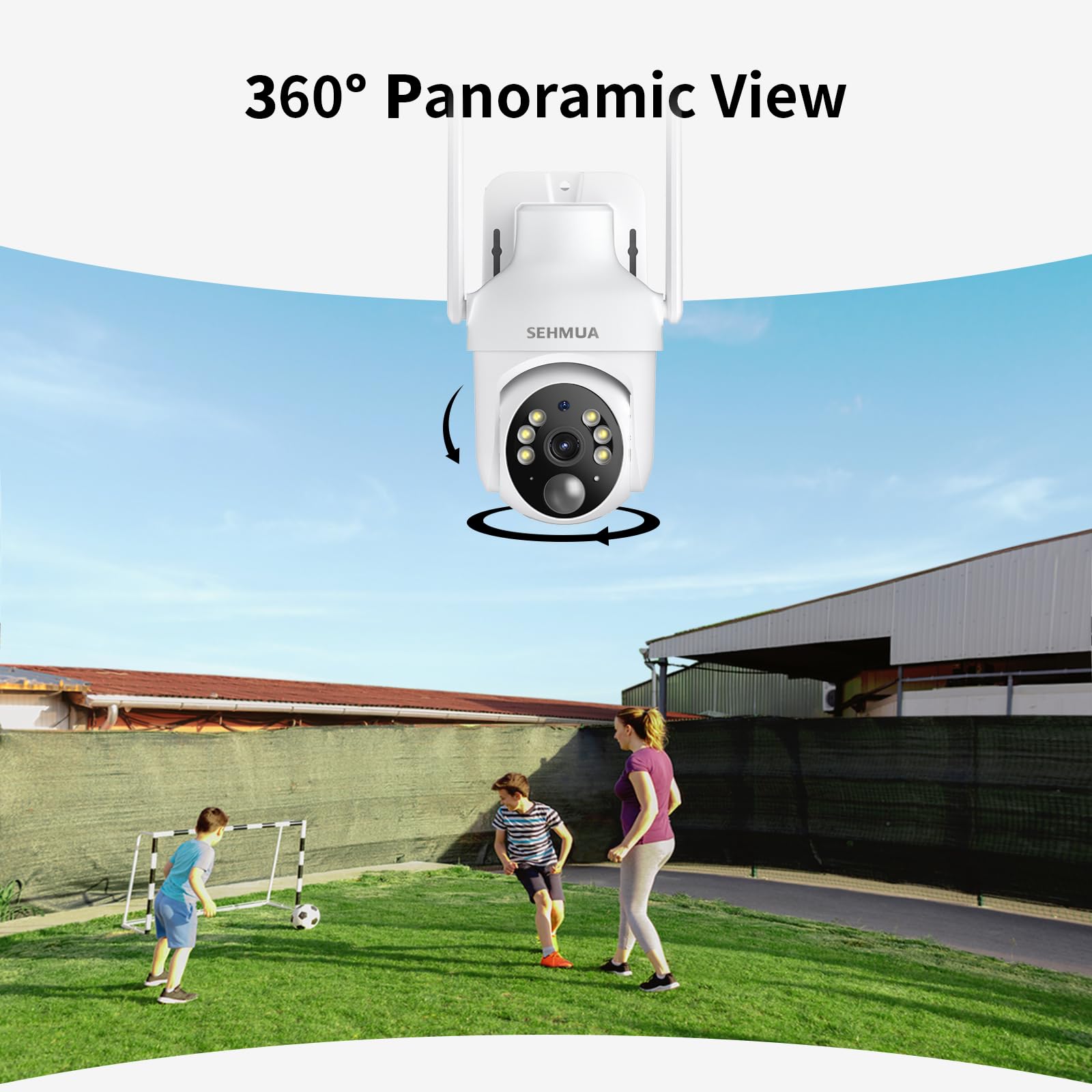 Sehmua 2K Solar Security Cameras Wireless Outdoor, 2 Pack 360 View Pan/Tilt Wifi Security Camera Outside With Color Night Vision