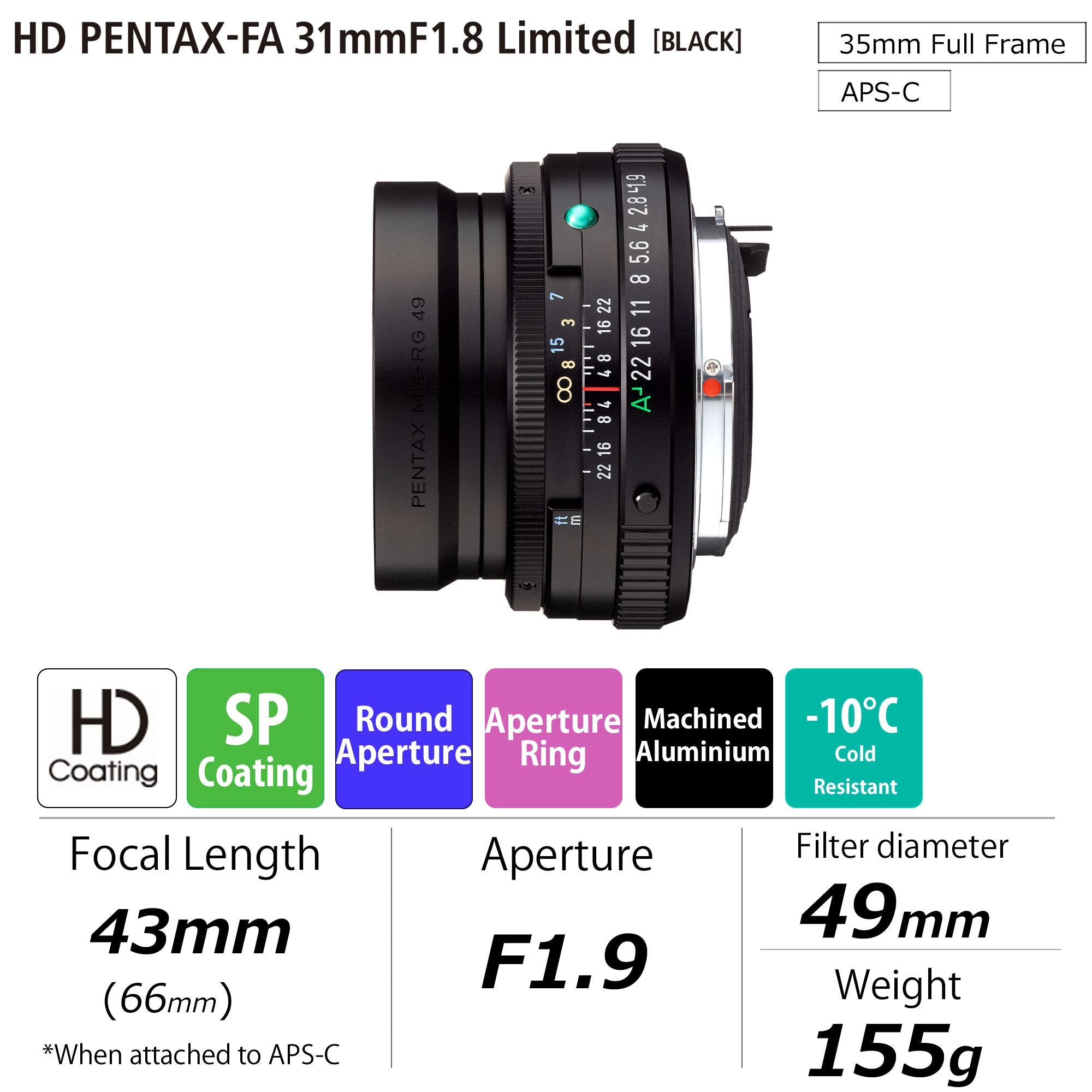 Pentax Hd 43Mmf1.9 Limited Black Limited Lens Standard Prime Lens [F1.9 Large Aperture Lens] [High Performance Hd Coating] [Sp C
