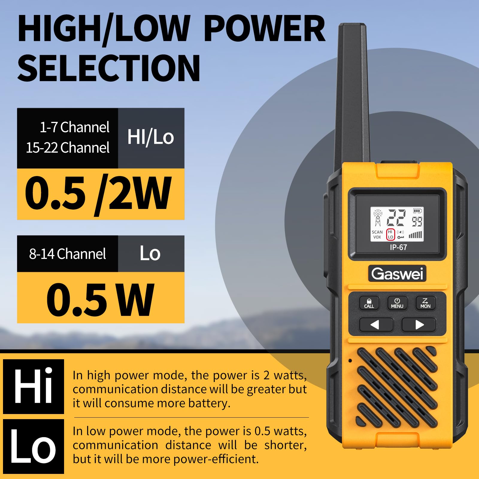 Gaswei G1Pro Heavy Duty Long Range Walkie Talkies For Adults, Rechargeable 2 Watt Emergency Two Way Radios, 22 Channel Walky Tal