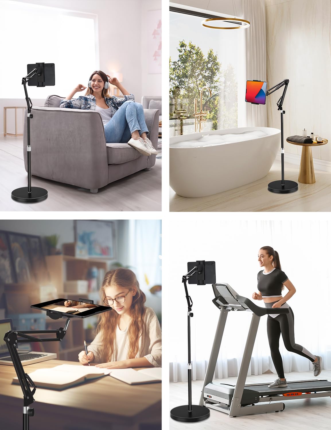 Tablet Floor Stand, Overhead Bed Phone Stand Angle/Height Adjustable &12 Lb Super Stable Base, E Books Stand Compatible With Iph