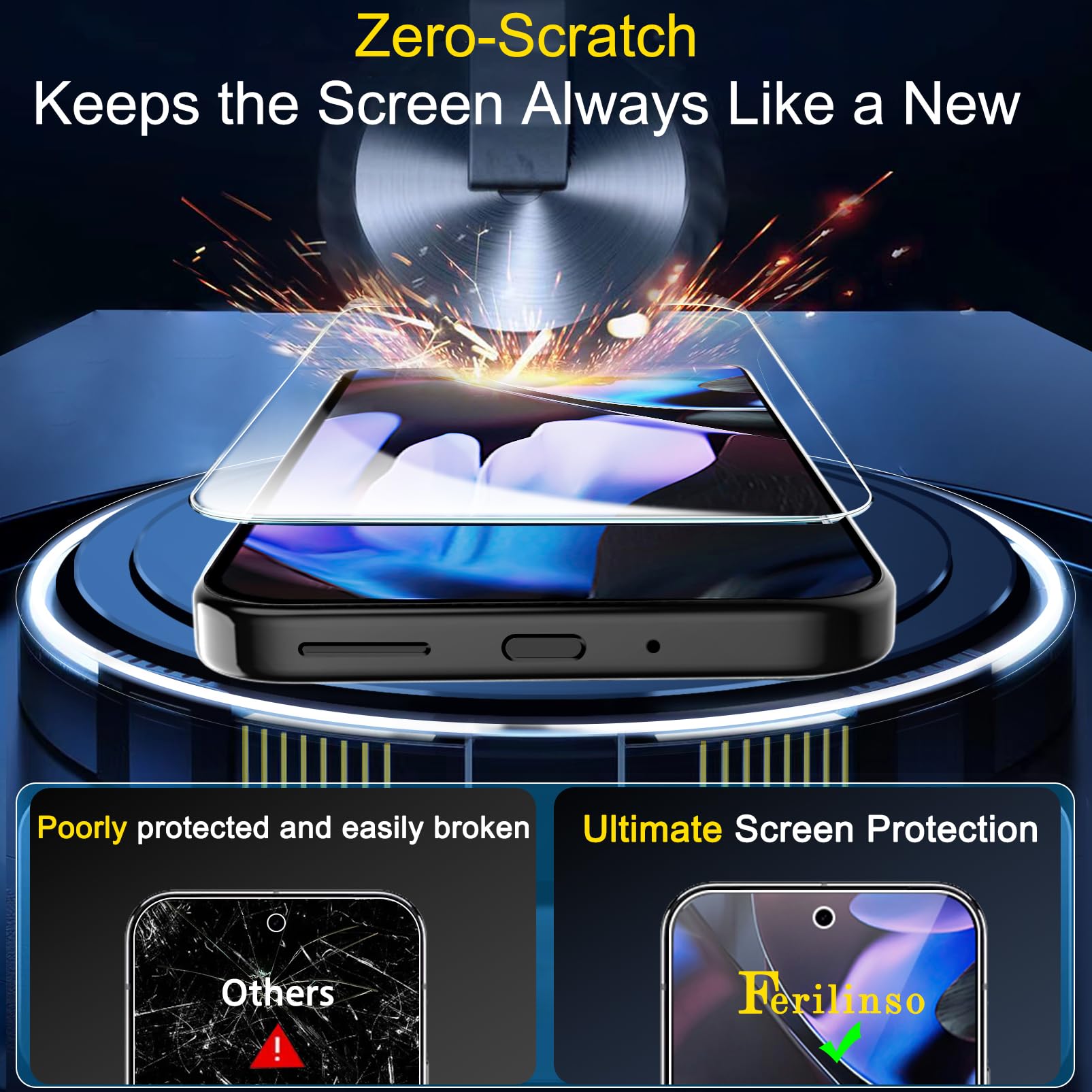 Ferilinso Full Coverage 3 Pack Screen Protector For Google Pixel 9 Pro Xl [Phone Case Friendly], 3 Pack Tempered Glass Camera Le