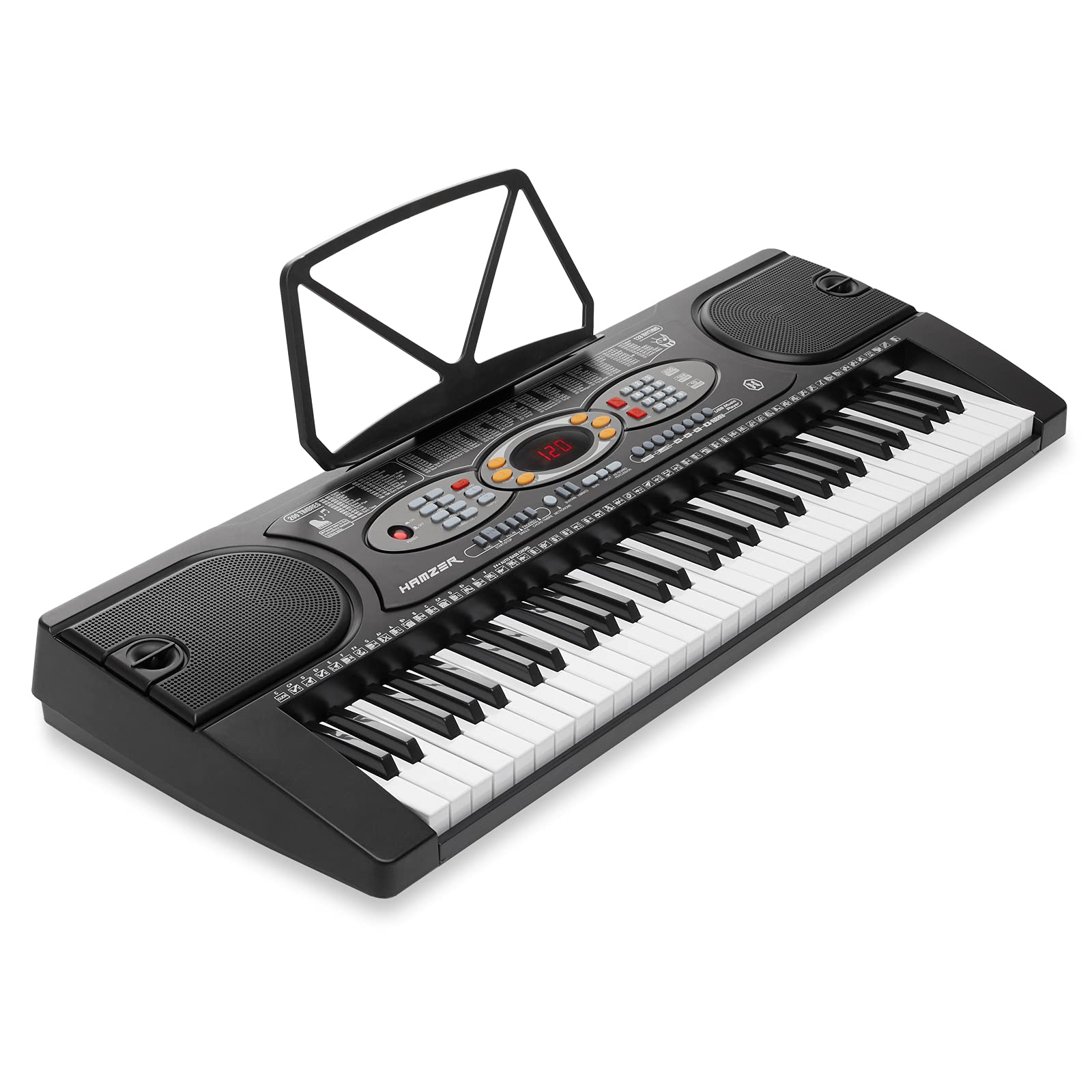 Hamzer 61 Key Electronic Keyboard Portable Digital Music Piano With H Stand, Stool, Headphones, Microphone, & Sticker Set