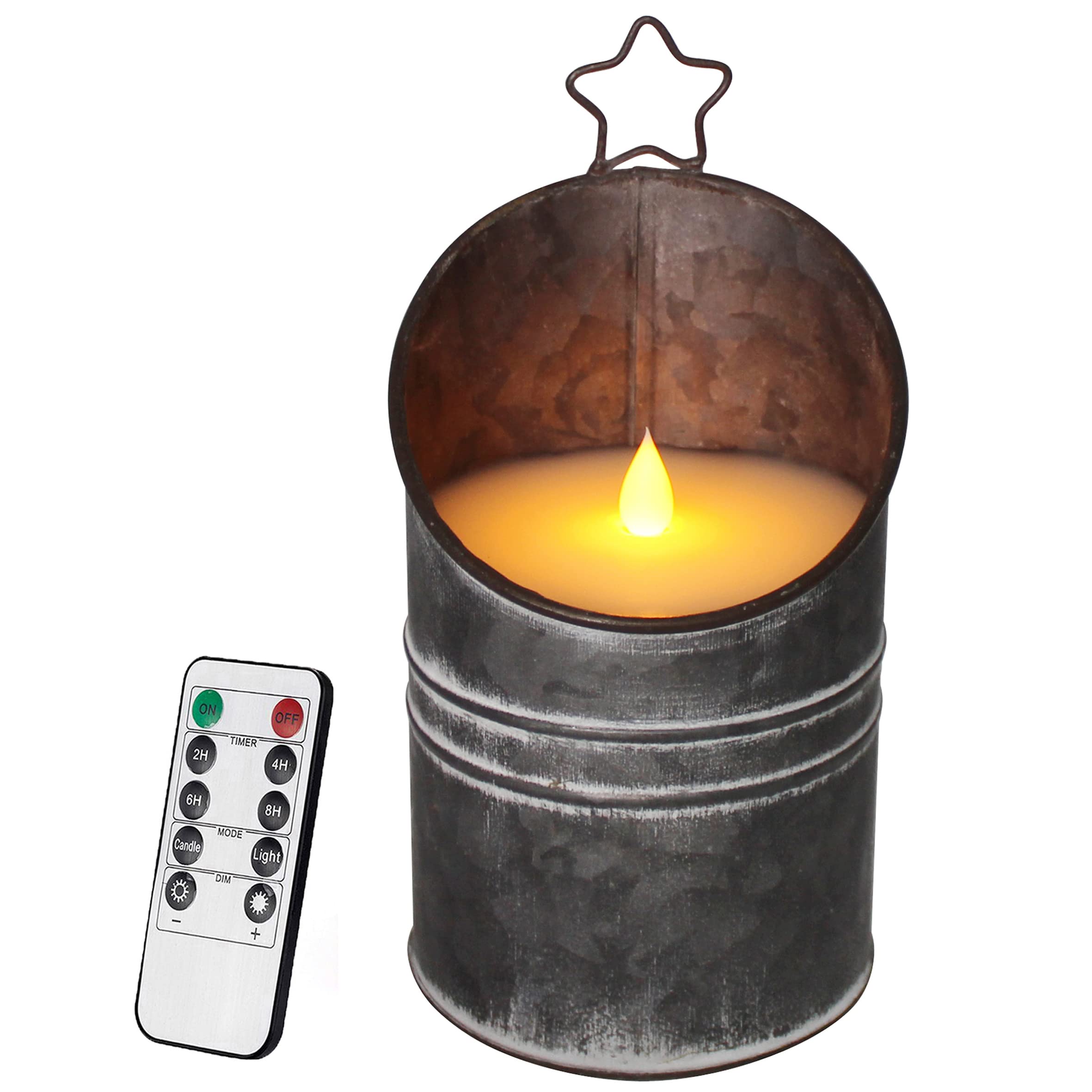 Cvhomedeco. Vintage Galvanized Can Flameless Led Candle, Real Wax In Antique Galvanized Jar Flickering Candle With Remote Contro