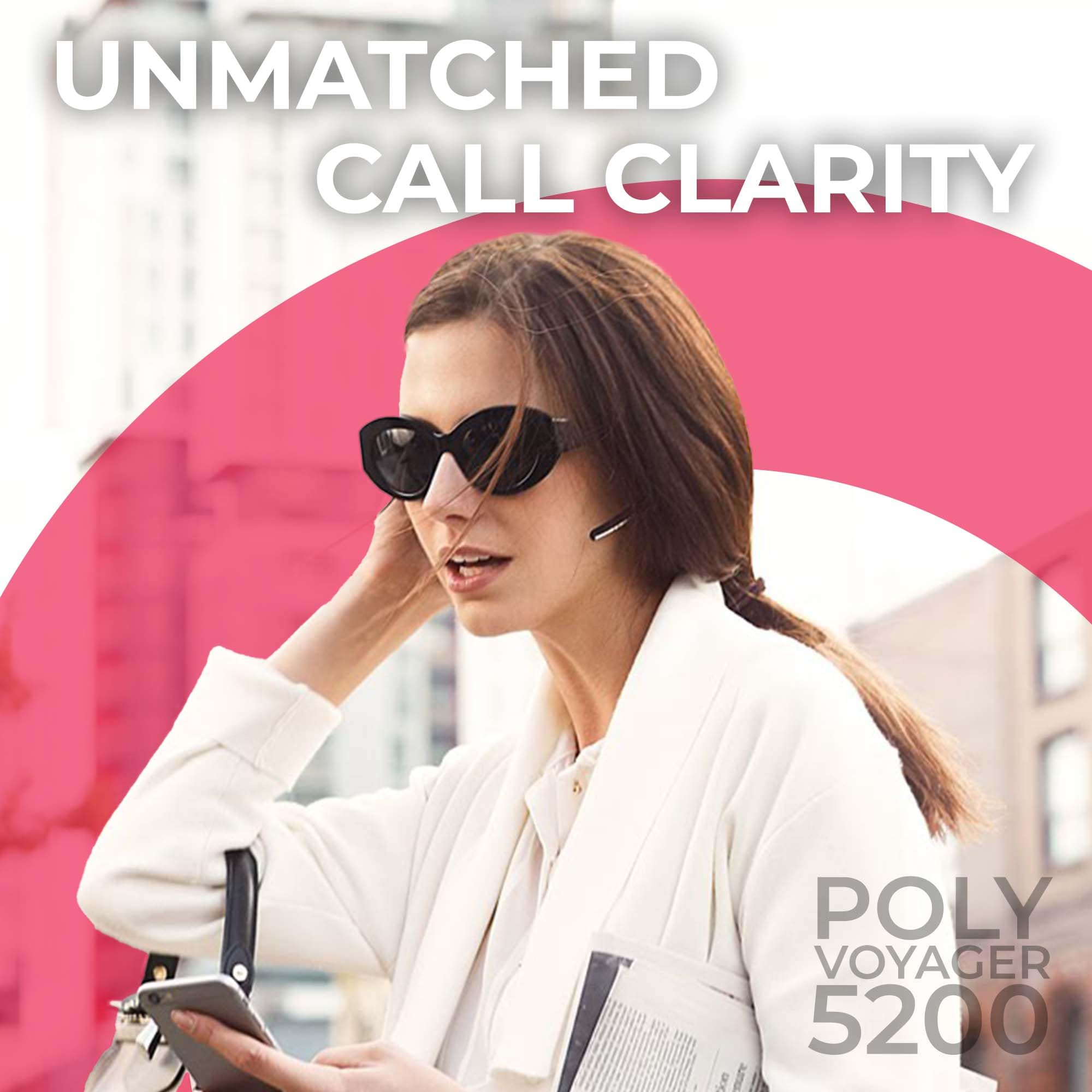 Plantronics Voyager 5200 Bluetooth Headset Bundle - Noise Canceling Wind Blocking Mic For Calls, Zoom Meetings, 6 Hours Recharge