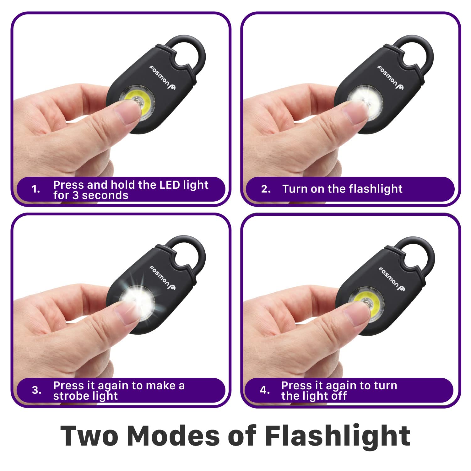 Fosmon Personal Alarm For Women (2 Pack), Self Defense Protection Keychain Safety Sound Siren 125Db With Strobe Light Led Flashl