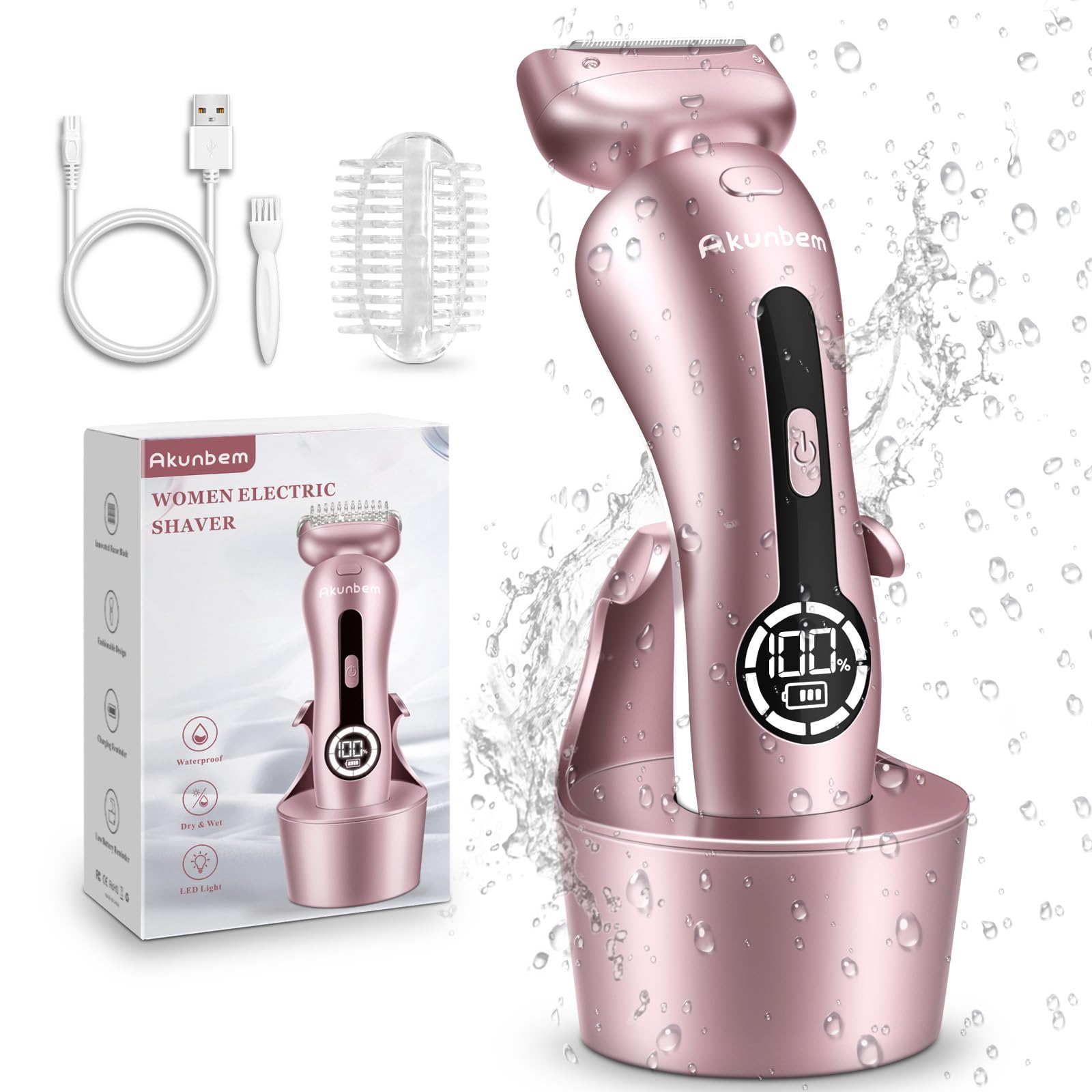 Akunbem Electric Shaver For Women For Legs Bikini Trimmer Electric Razors For Women Underarm Public Hairs Rechargeable Womens Sh
