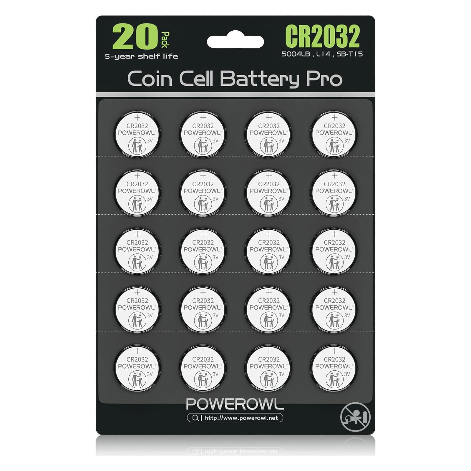 Powerowl High Capacity Cr2032 Battery (20 Pack) 3V Lithium Batteries, Leak Free, Long Lasting Cr 2032