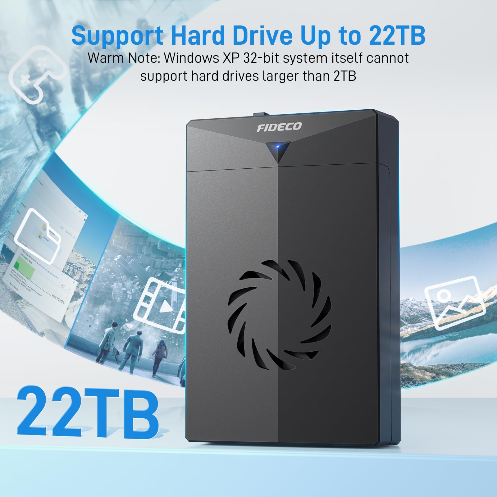 Fideco Hard Drive Enclosure, Usb 3.0 To Sata Hard Drive Docking Station For 3.5 Or 2.5 Inch Sata Hdd Ssd With Cooling Fan, 12V P