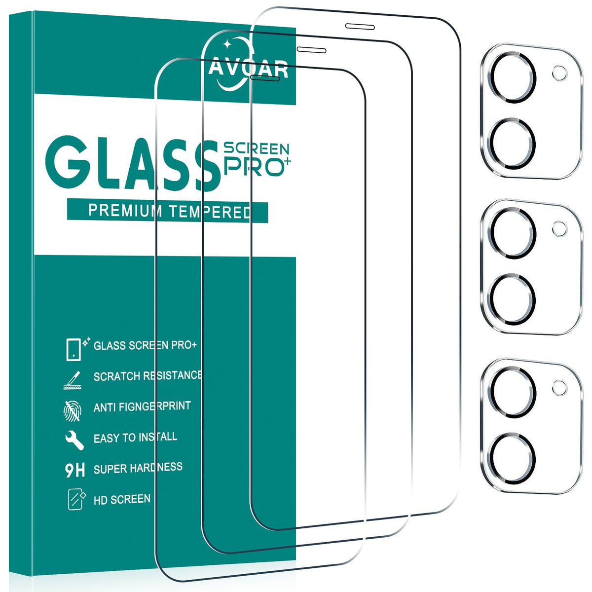 Avoar [3+3 Pack Glass Screen Protector For Iphone 12 With Camera Lens Protector, 6.1 Inch Hd Clear Tempered Glass Film For Iphon