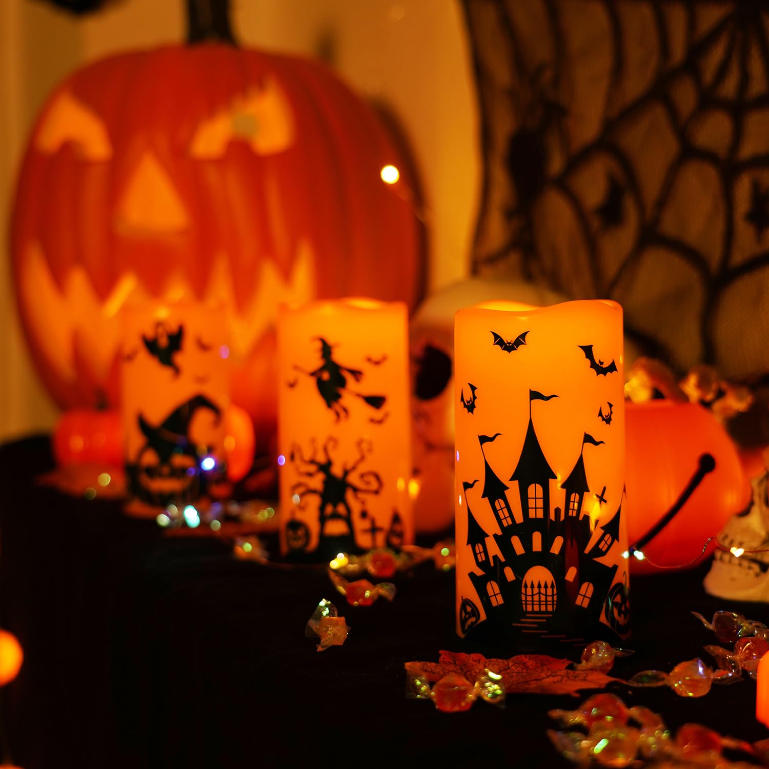 Homemory Halloween Candles, Orange Flameless Candles, Battery Operated Led Pillar Candles With Remote Timers For Halloween Decor
