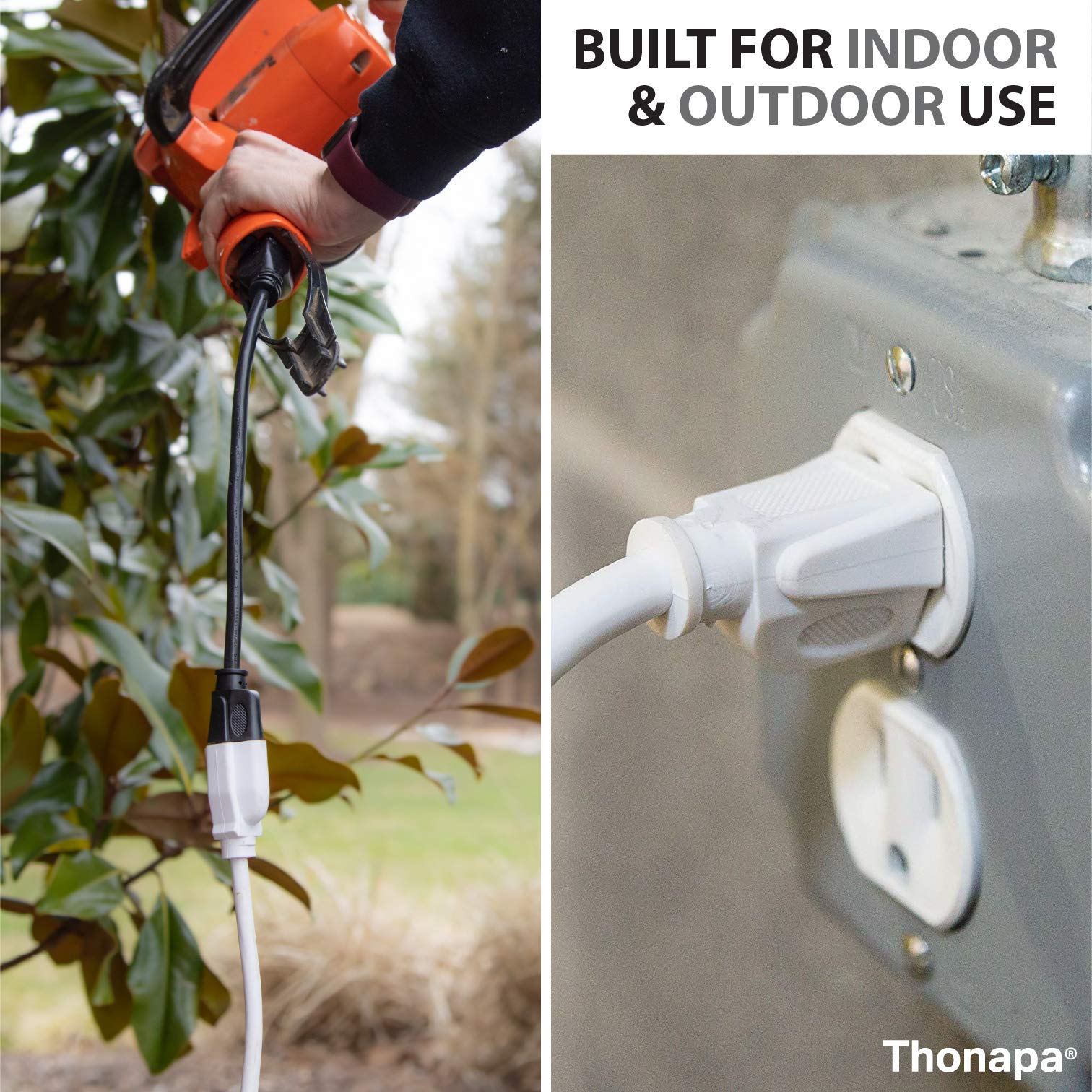 Thonapa 2 Pack White Extension Cord 6 Ft, 16/3 Sjtw Weatherproof Indoor & Outdoor Extension Cord 3 Prong Grounded Plug, Heavy Du