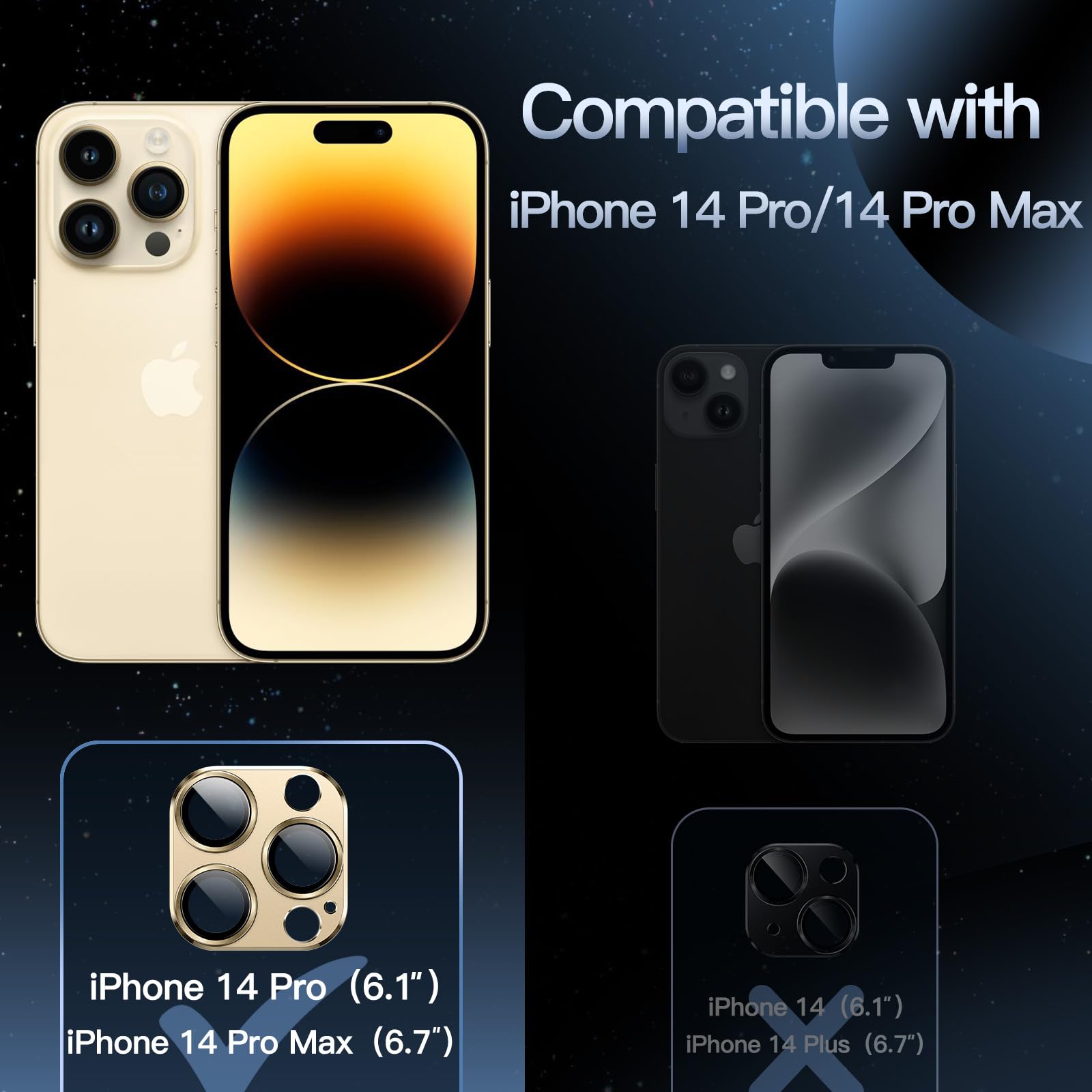 Jetech Camera Lens Protector For Iphone 14 Pro 6.1-Inch And Iphone 14 Pro Max 6.7-Inch, Full Coverage 9H Tempered Glass Ring Cov