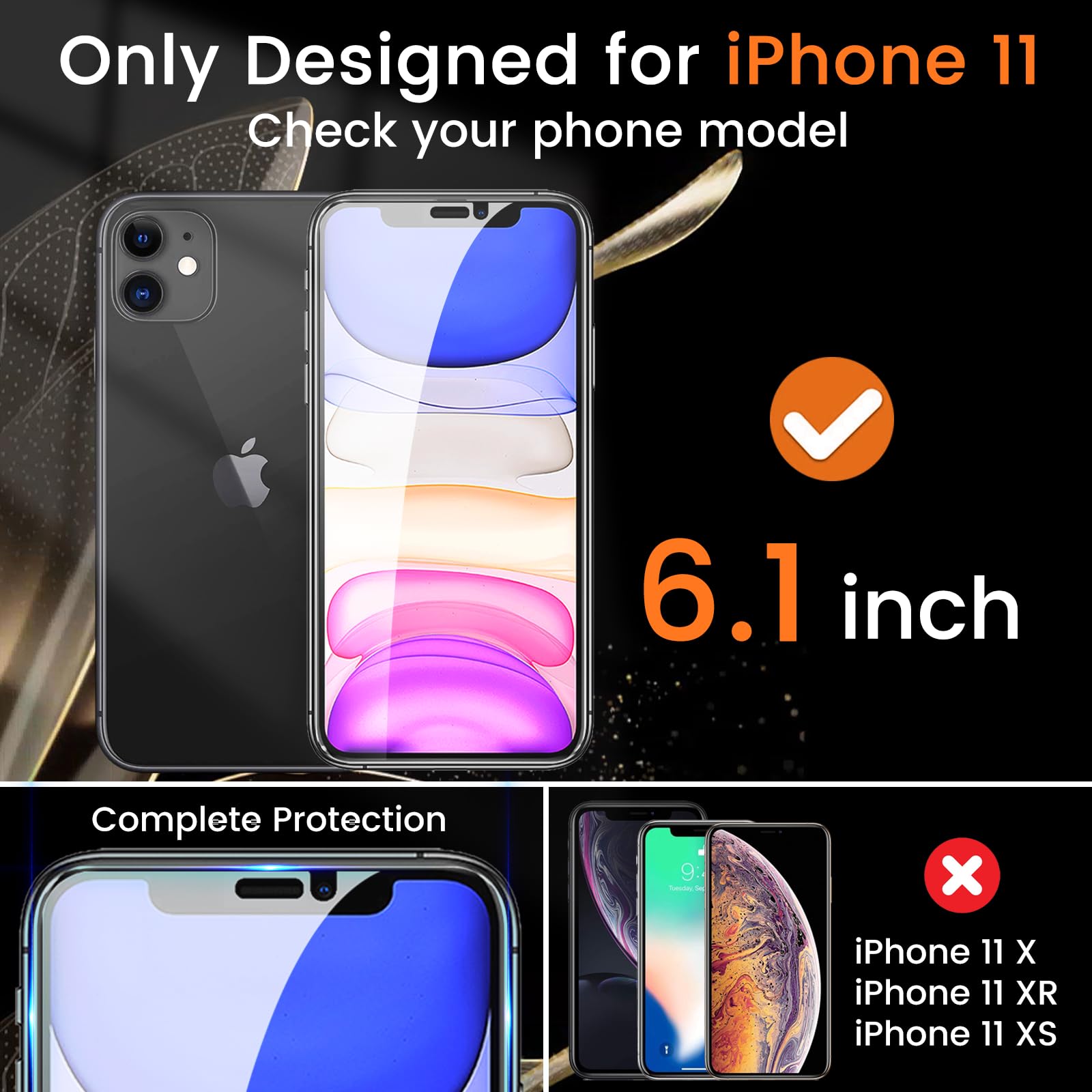 Lesakit 3+3 Pack Privacy Screen Protector For Iphone 11 6.1 Inch With 3 Pack Camera Lens Protector, Anti Spy Tempered Glass Film