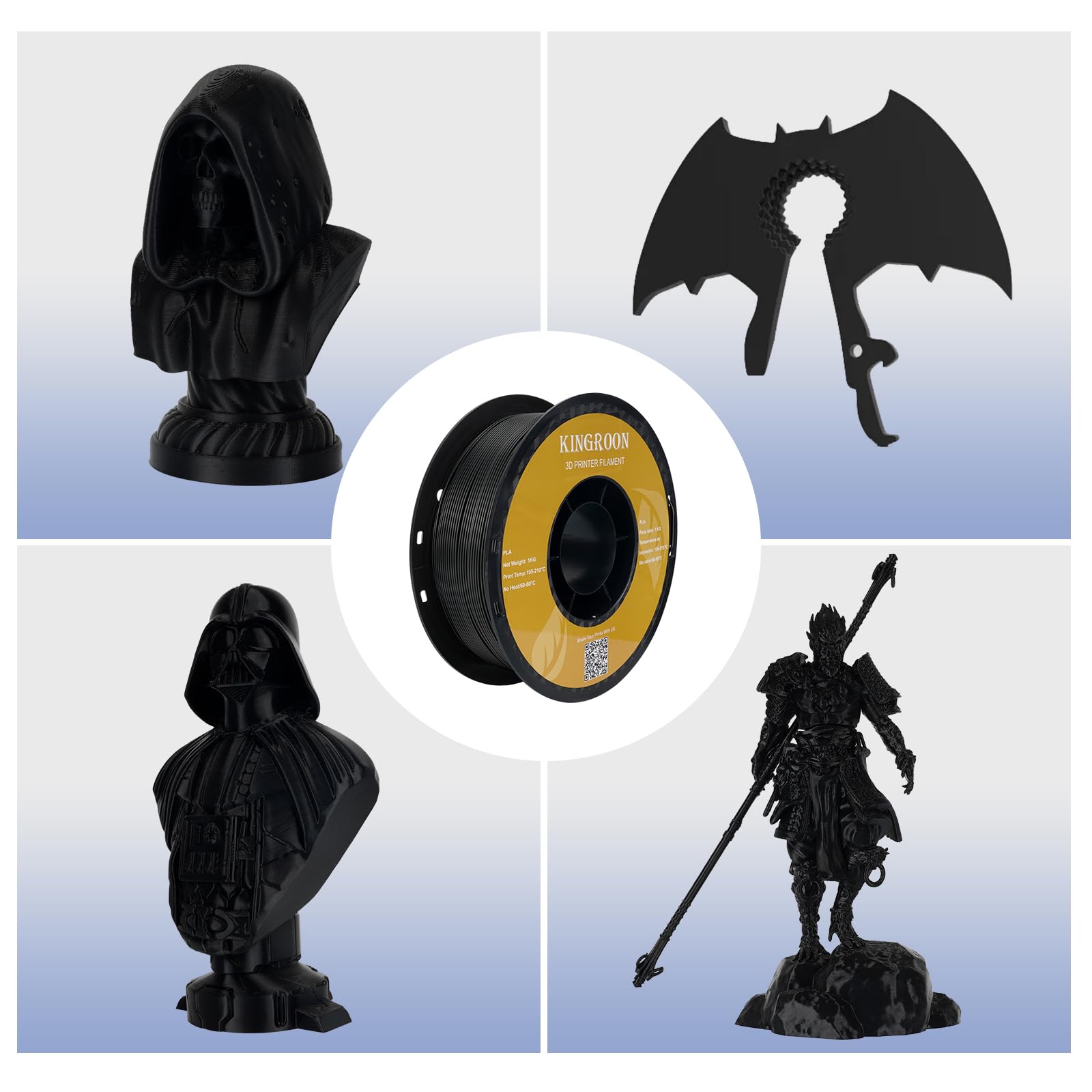 Kingroon Pla 3D Printer Filament, 10 Rolls, Dimensional Accuracy +/  0.02 Mm, 10Kg Spool(22Lbs), 1.75 Mm?Black White Grey Red Bl