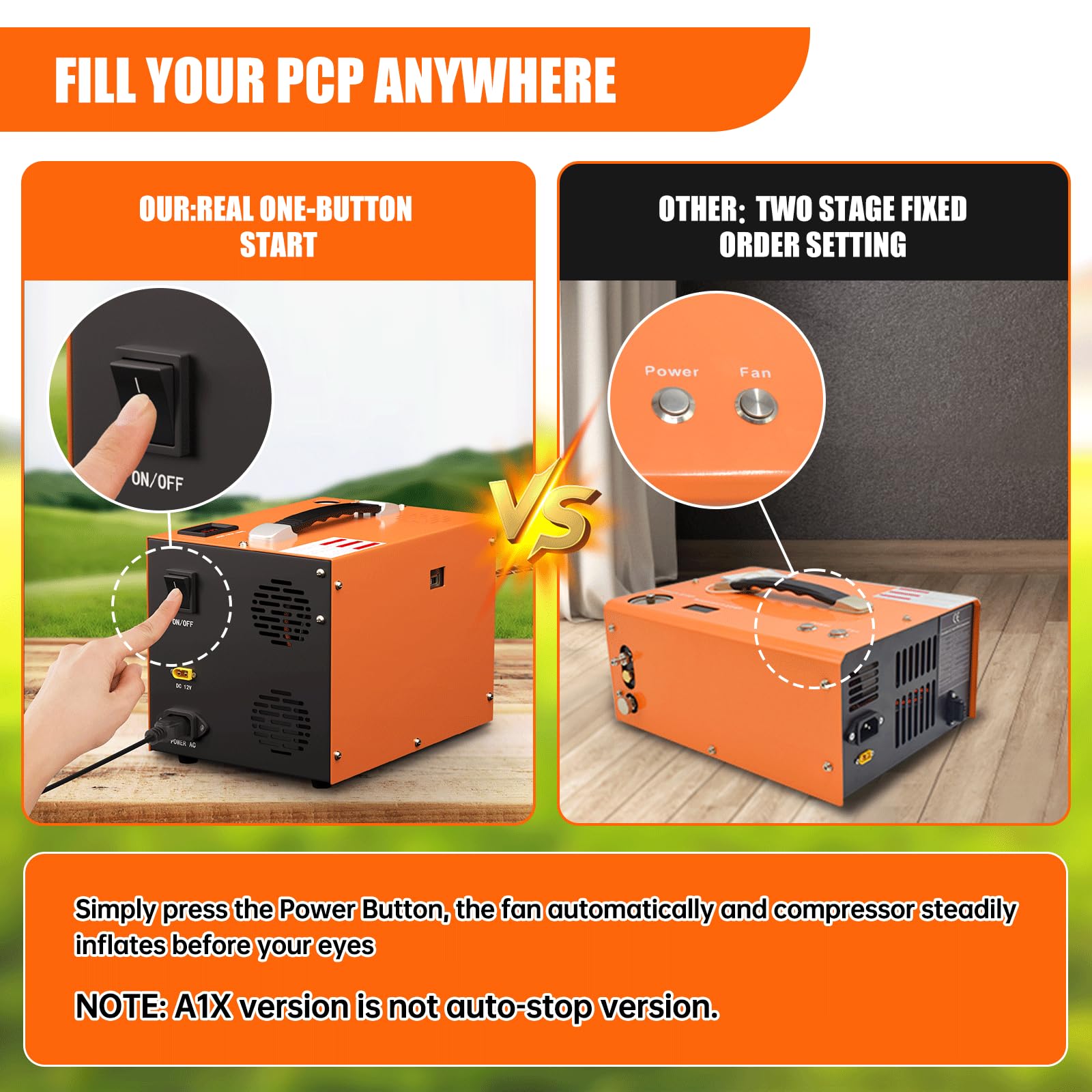 Toauto A1X Pcp Air Compressor,4500Psi 30Mpa, Water/Oil Free, One Button Start, Bursting Disc, Powered By Car 12V Dc Or Home 110V