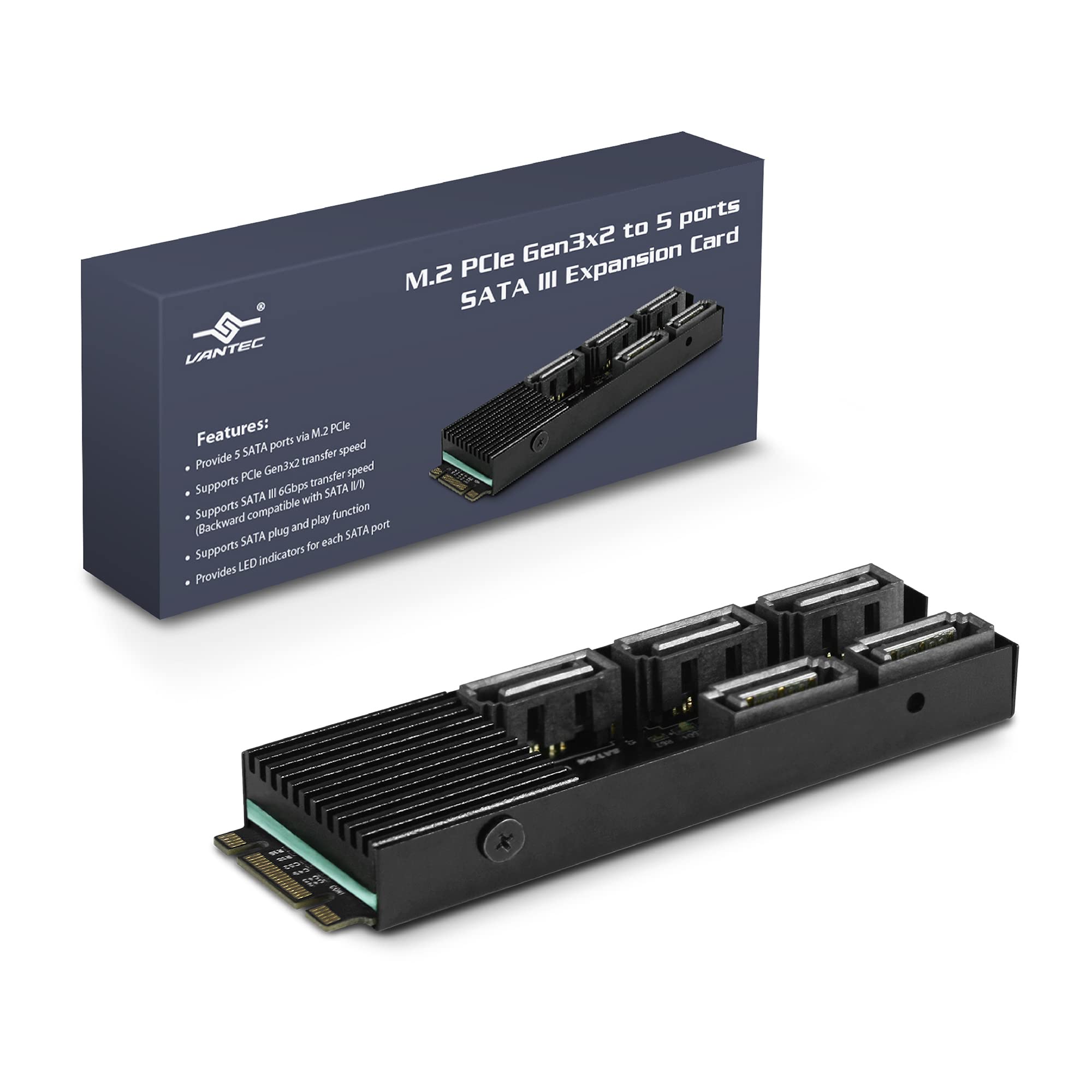 Vantec UgtM2670 M.2 Pcie Gen3X2 B+M Key To 5 Ports Sata Iii Expansion Card
