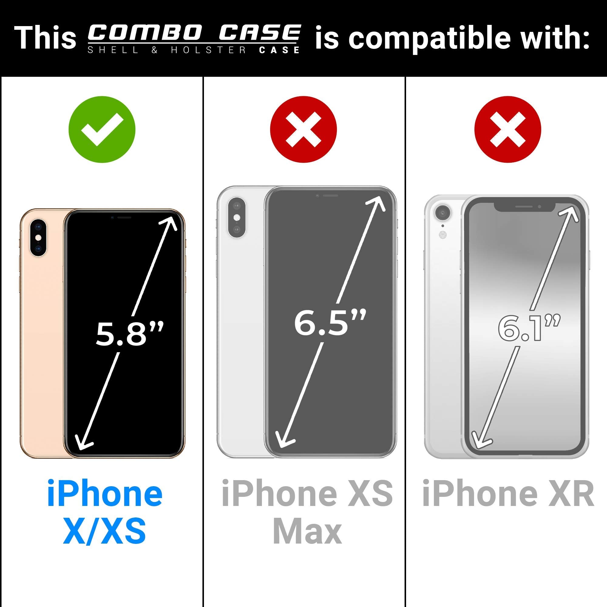 Aduro Combo Case & Holster for iPhone X/XS, Slim Shell & Swivel Belt Clip Holster, with Built in Kickstand for Apple iPhone