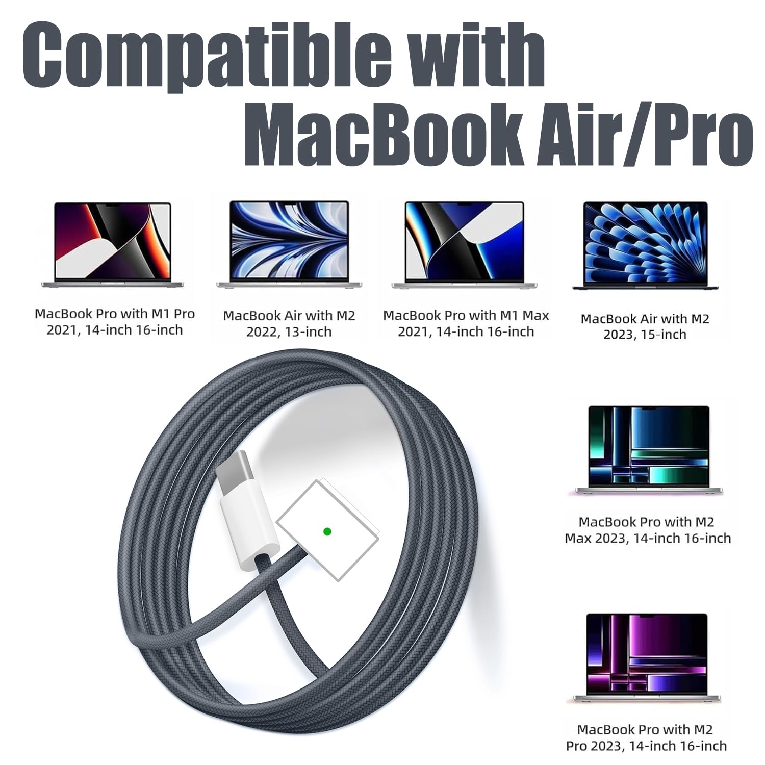Vanfast 140W Usb C To Magnetic 3 Cable(2M/6.6Ft),Compatible With Macbook Air 2023/2022(M2),Macbook Pro 2023(M1,M2,14 16 Inch),Ma