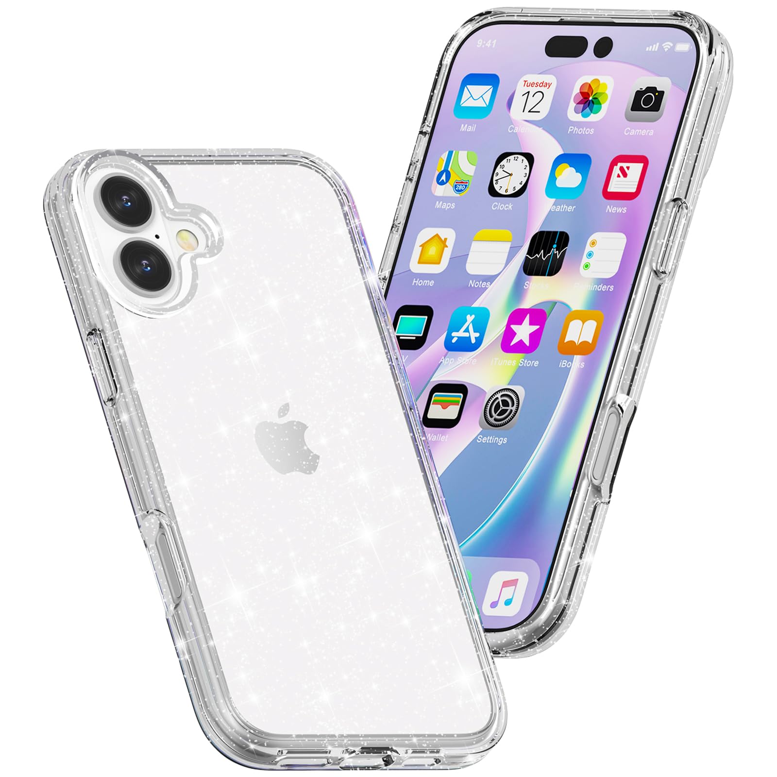 Tenoc Phone Case Compatible With Iphone 16, Glitter Case Clear Sparkling Protective Bumper Cute Cover For Girls Women
