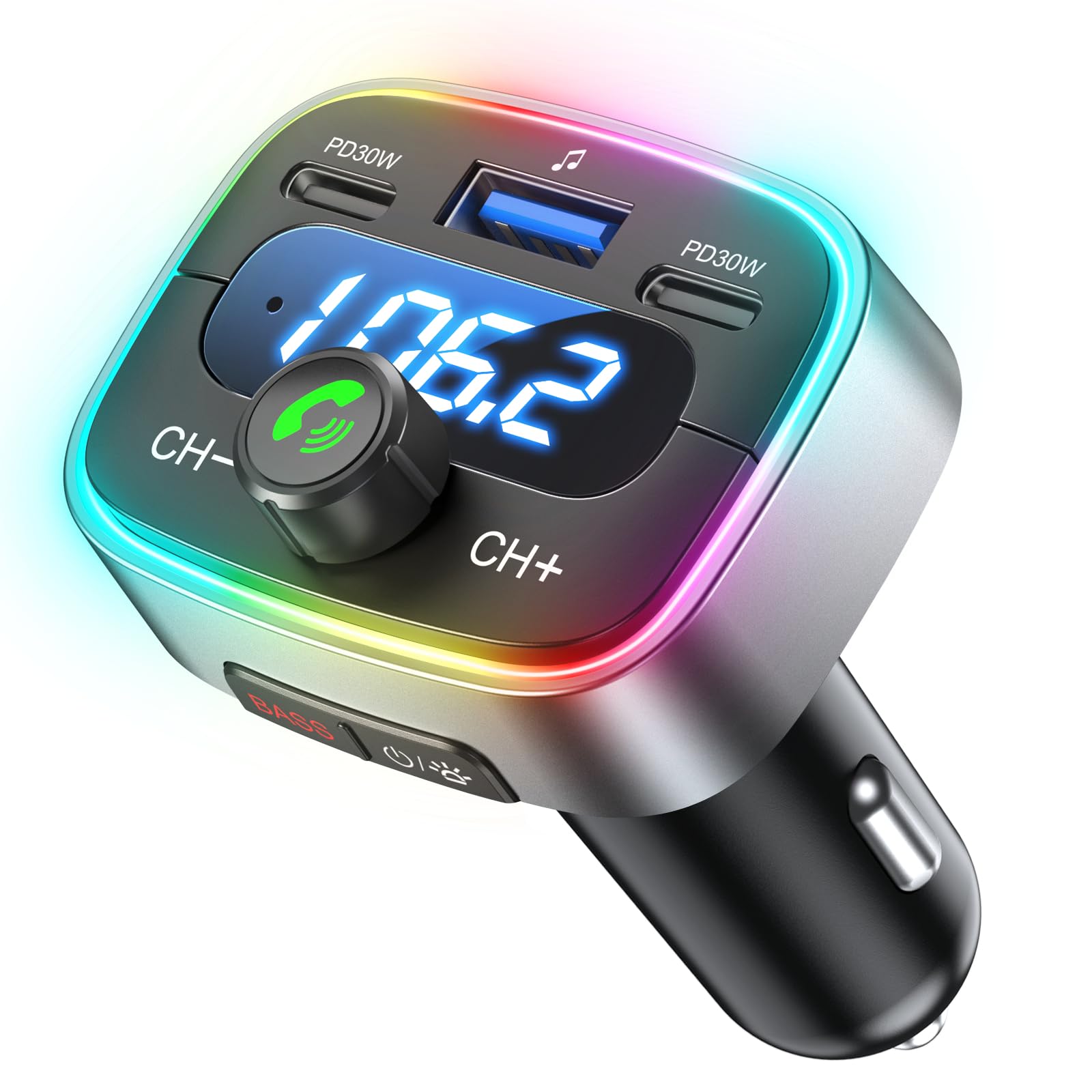 Bluetooth 5.4 Car Adapter 60W Charging USB Bluetooth Adapter for Car,Wireless Fm Transmitter Radio,Handsfree Calling and Audio R