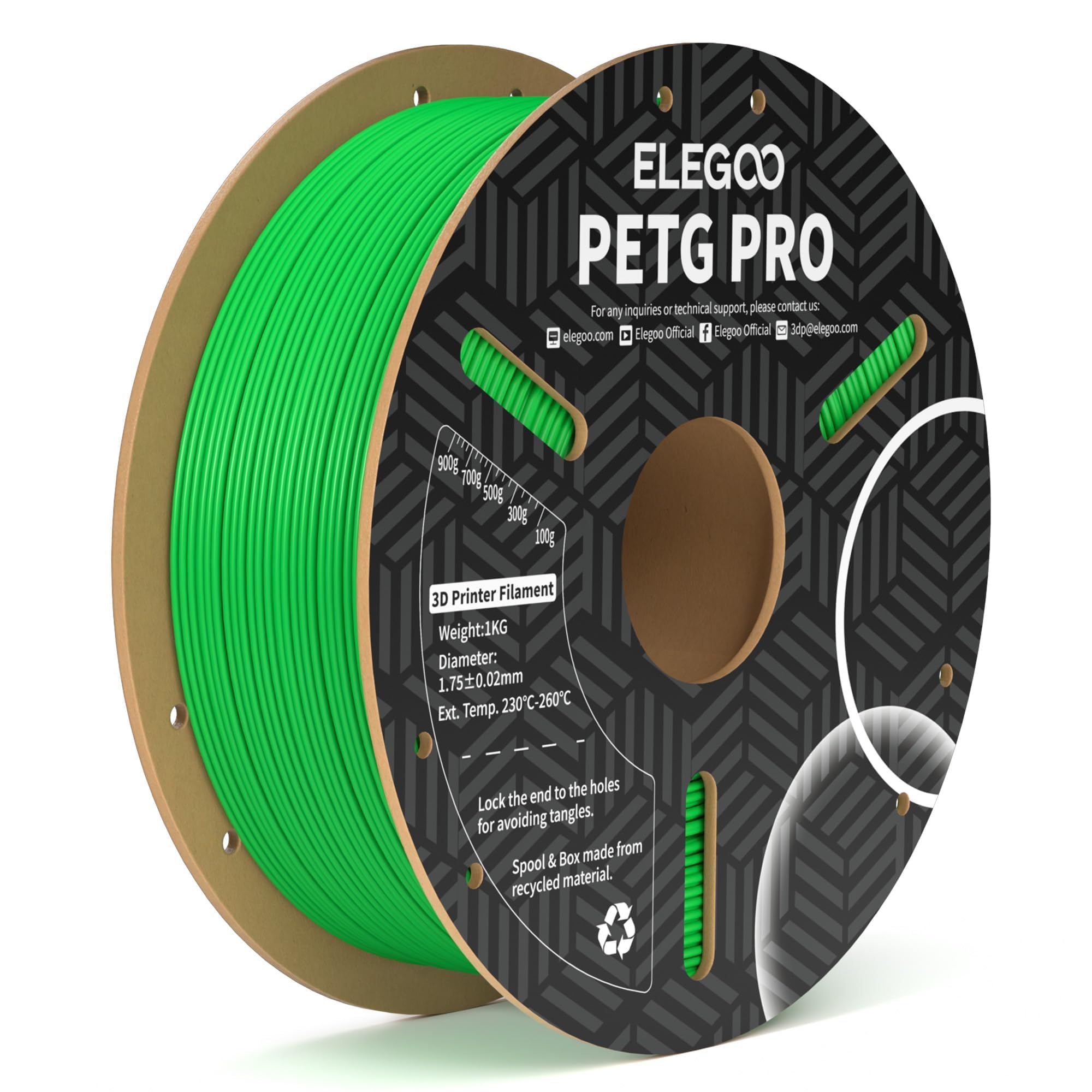 Elegoo Petg Pro Filament 1.75Mm Green 1Kg, Strong Toughness 3D Printer Filament Dimensional Accuracy +/  0.02 Mm, 1Kg Cardboard