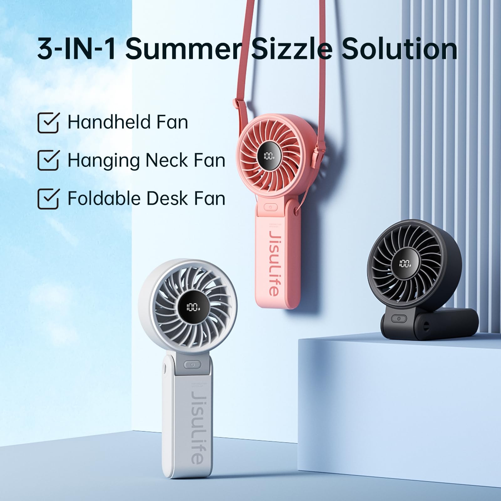 Jisulife Handheld Fan Life7,2024 Powerful Portable Fan With Led Display,3600Mah,150Folded,5 Speeds,Lanyard[13Hrs Max Cooling] 3