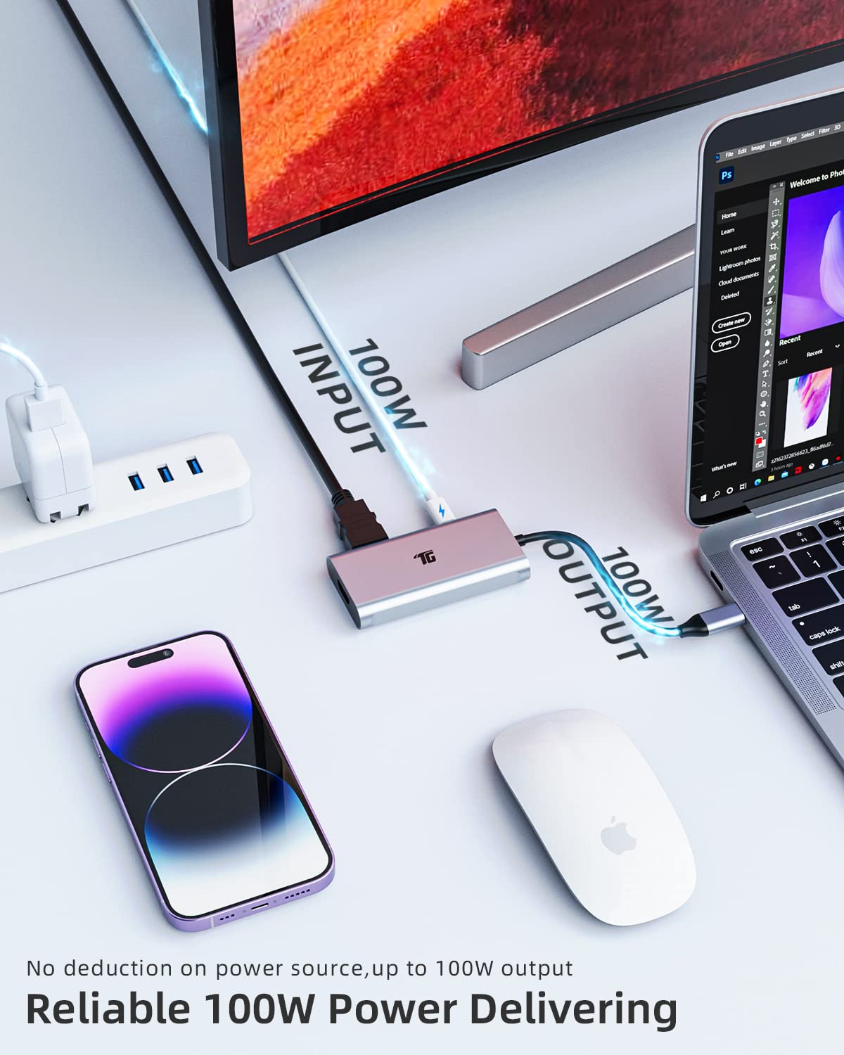 Tiergrade Usb C To Hdmi Adapter, 4 In 1Type C To Dual Hdmi Adapter, Thunderbolt 3 Adapter With 2 Hdmi Ports, 100W Power Delivery