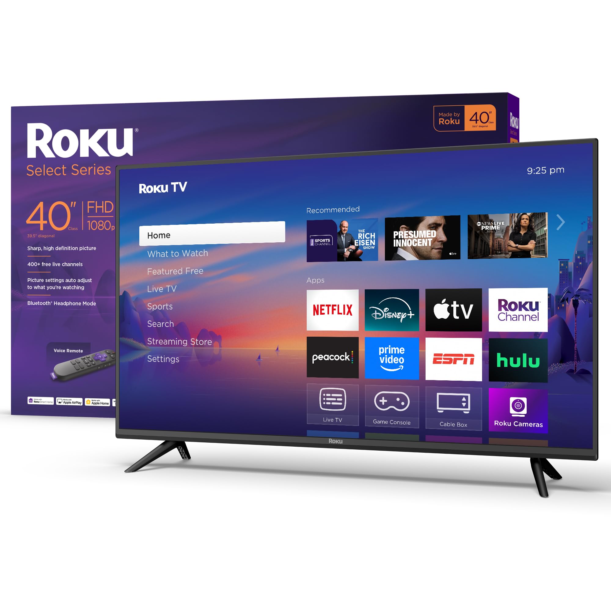 Roku Smart TV 2025 - 40-Inch Select Series, 1080p Full HD TV - RokuTV with Voice Remote - Flat Screen LED Television with Wi-Fi 