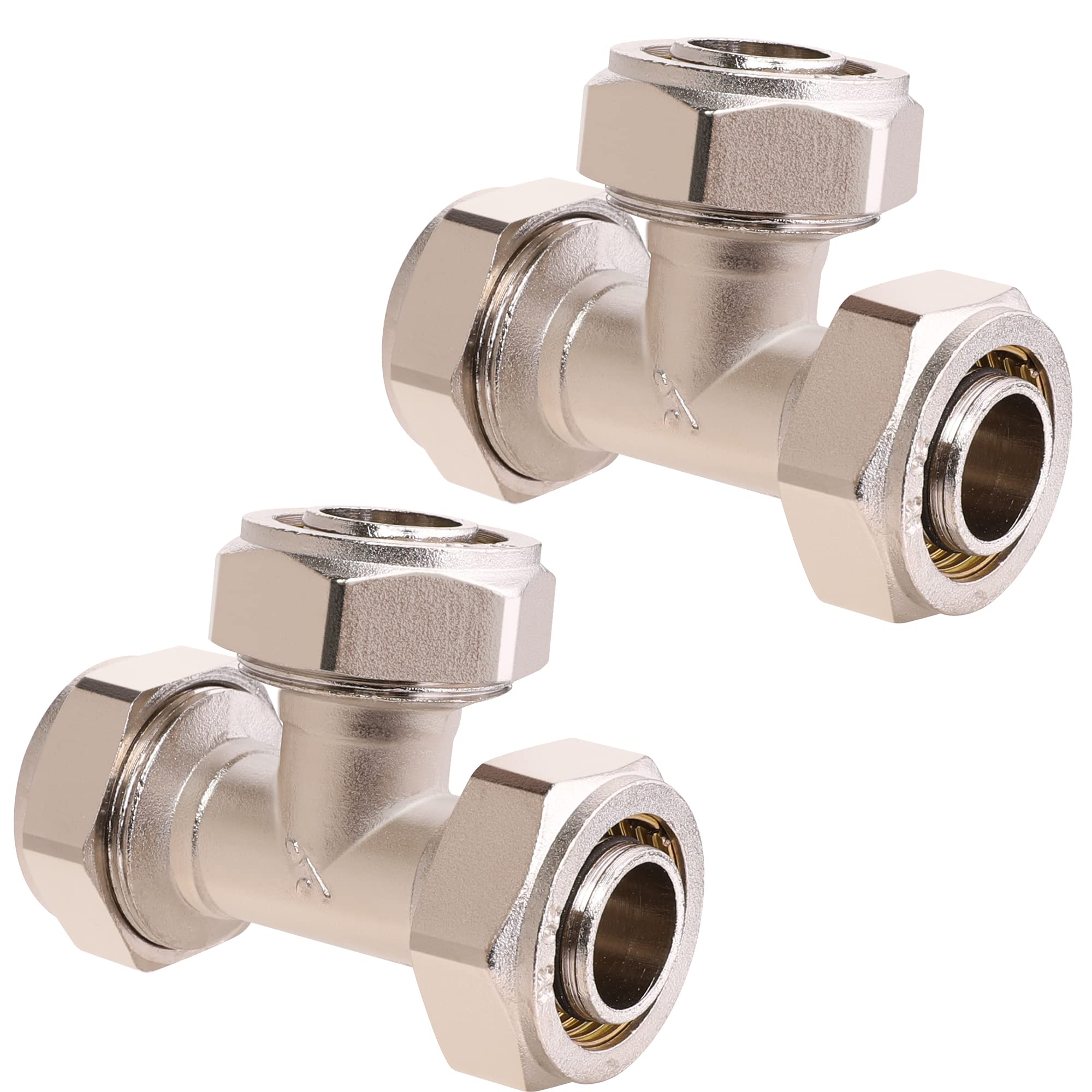 Ancimoon 2Pcs 3/4 Tee Air Piping Fittings, 3/4 Tubing X 3/4 Tubing X 3/4 Tubing, Brass Nickel Plated, 200Psi Working Pressure, A