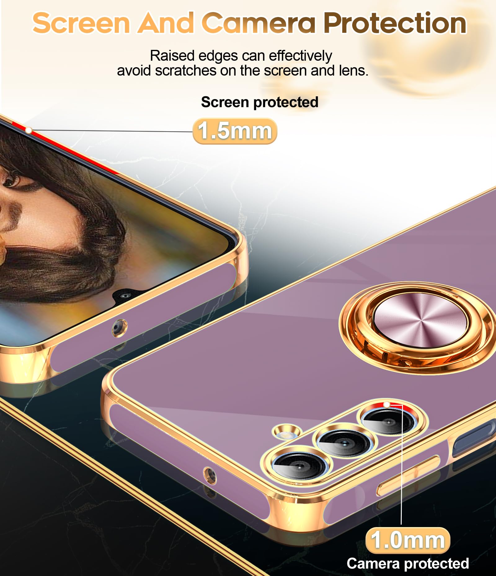 Leyi For Galaxy A16 5G Case: With 2 Pack Tempered Glass Screen Protector And 360 Rotatable Ring Holder Magnetic Kickstand, Plati