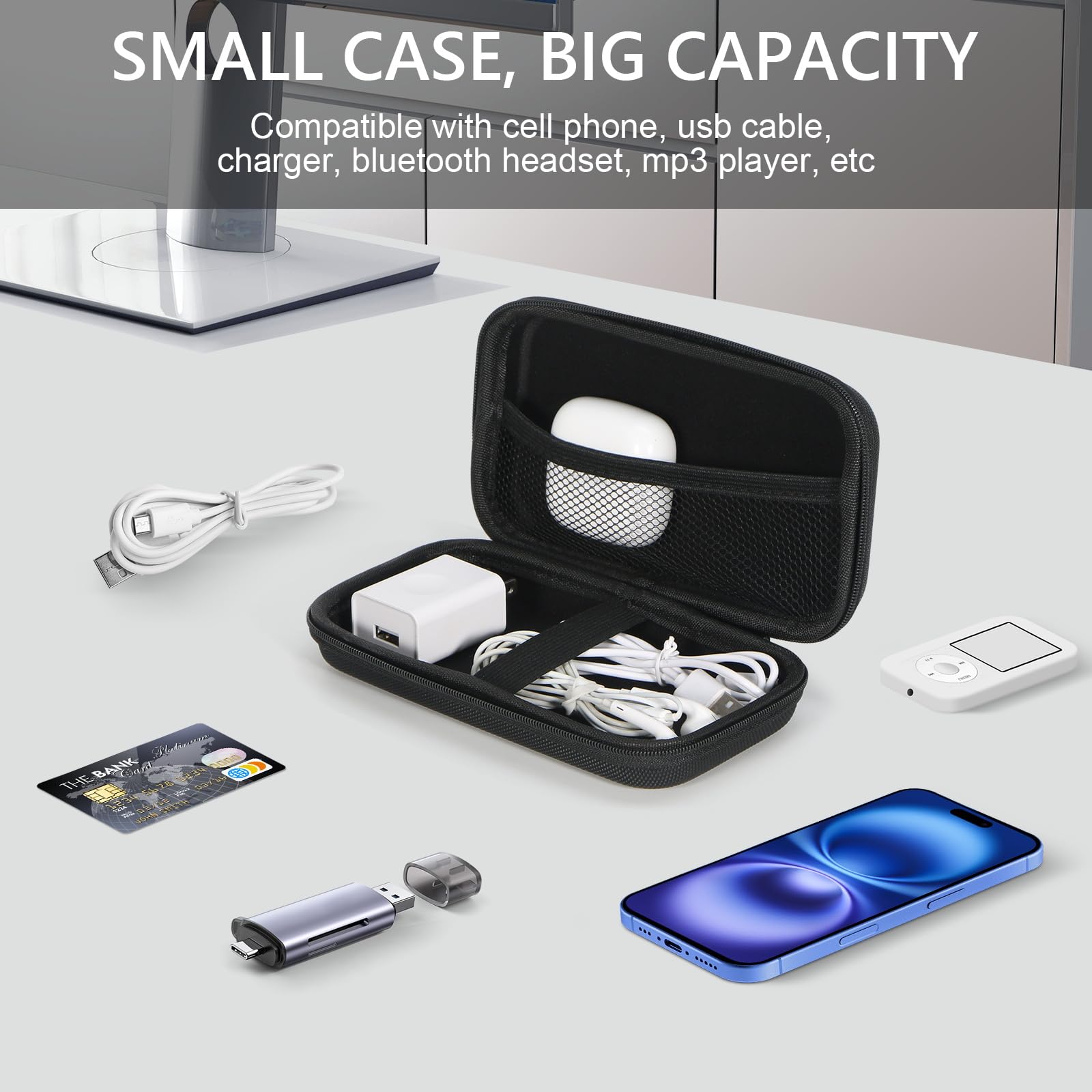 Glcon Portable Protection Hard Eva Case For External Battery,Cell Phone,Gps,Hard Drive,Usb Charging Cable,Carrying Bag Mesh Inne