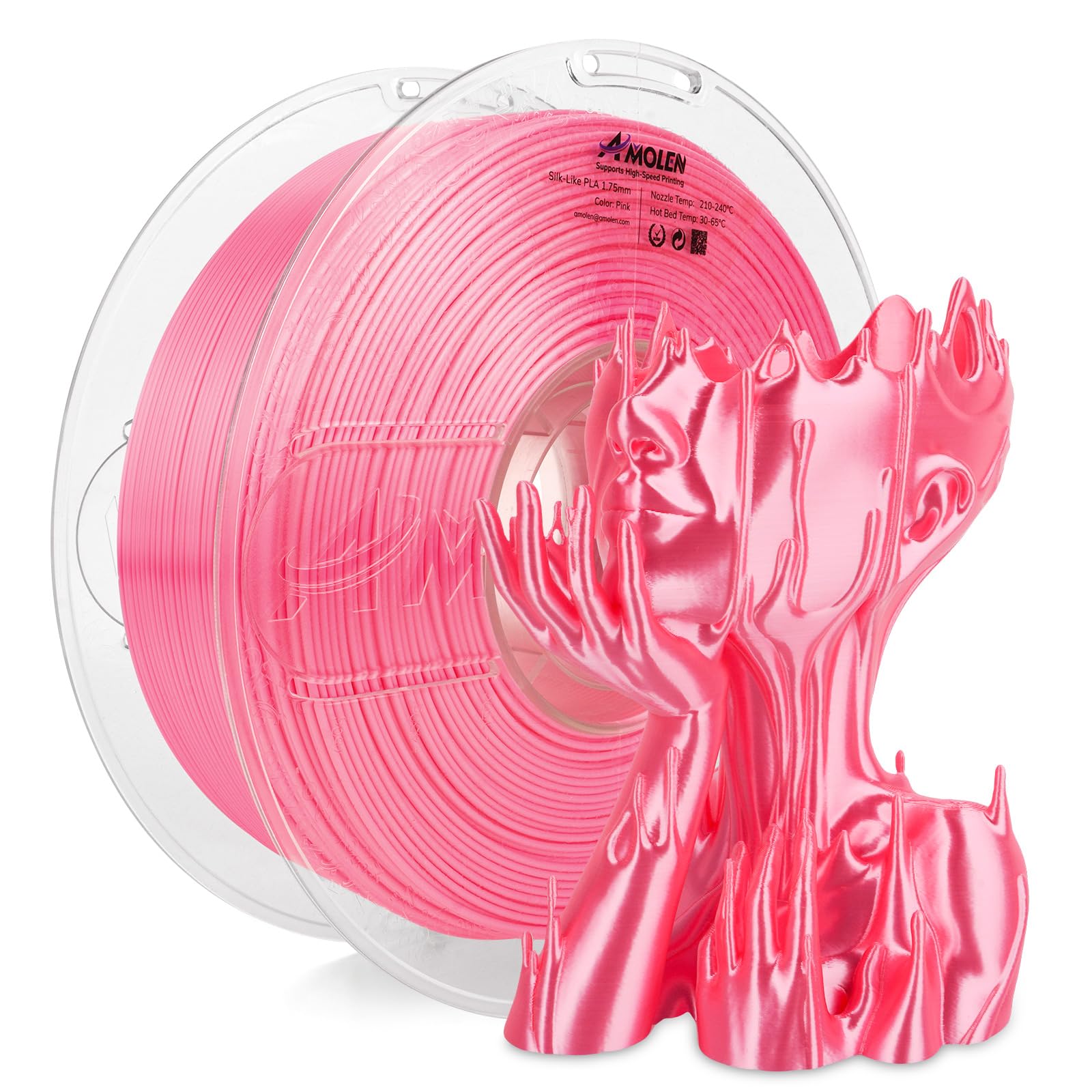 Amolen Silk Pla 3D Printer Filament, Shiny Silk Pink Pla Filament 1.75Mm, High Speed 3D Printing Pla Filament For Most 3D Printe