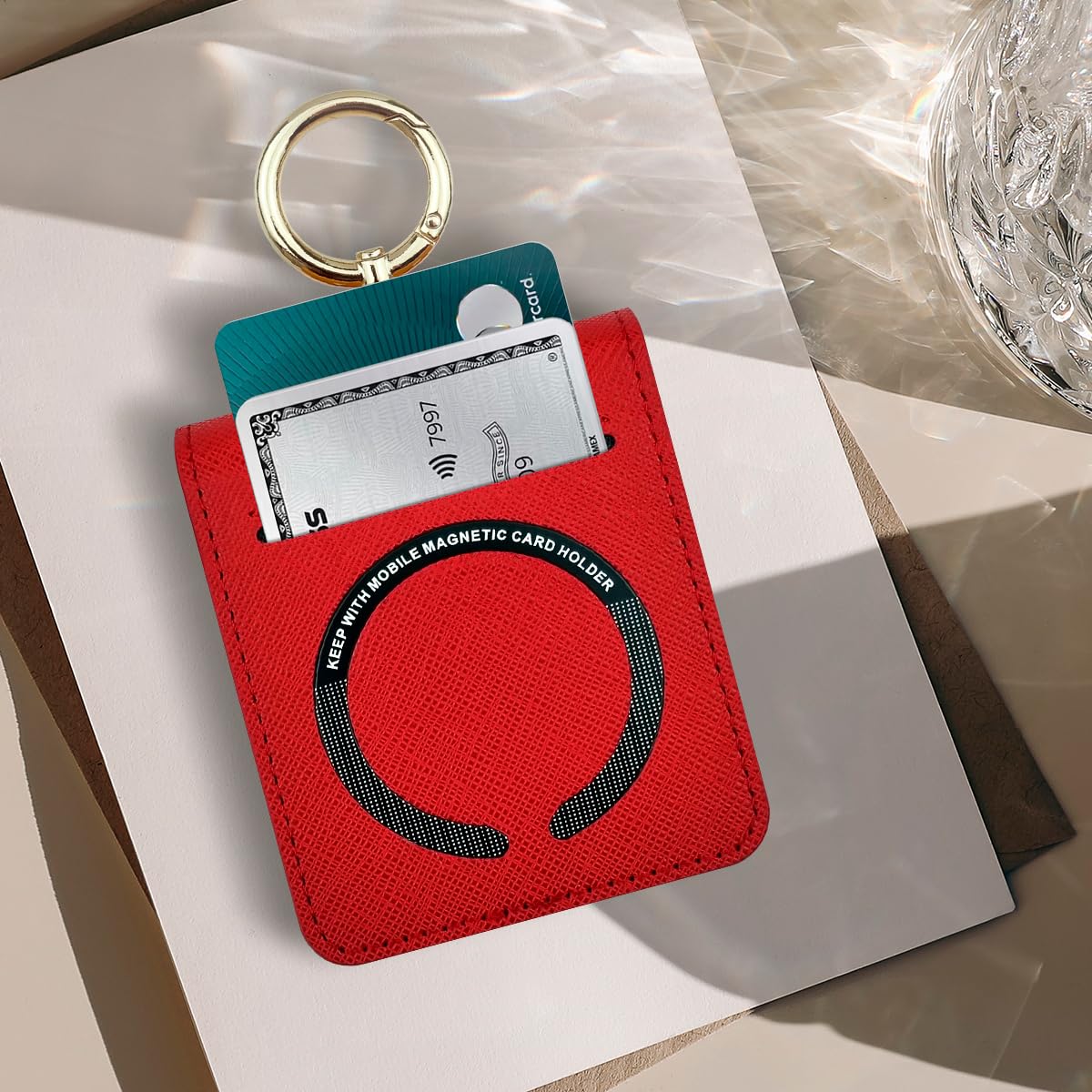 Qoosan Galaxy Z Flip 5 Case With Ring Strap Card Holder [Compatible With Magsafe] Protective Leather Wallet Cover Phone Case For