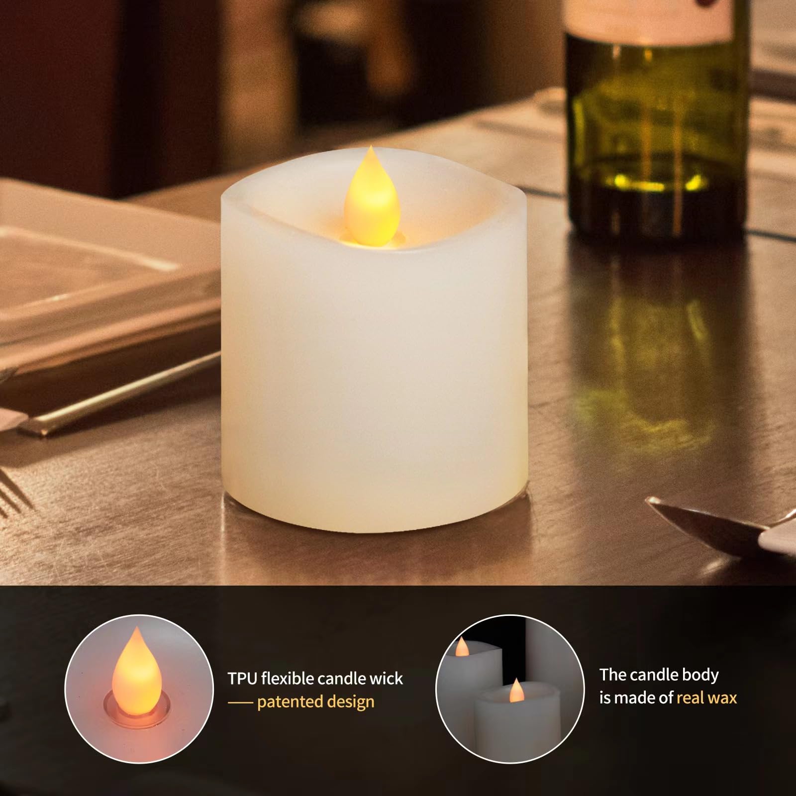 Asldoiweh 3X3 Flameless Candles Set Of 1, 2Aa Battery Life 600 Hours Battery Candles Flickering With Timer, 3 Inch Flameless Can