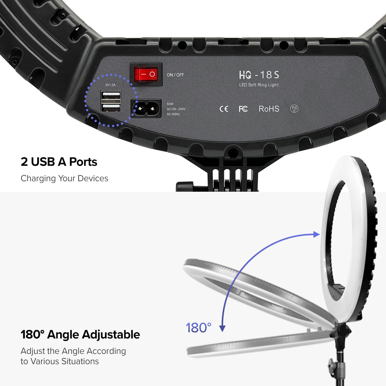 Limostudio 18 In Led Ring Light With Wireless Remote Control, Three Phone Holder, 2700 5500K Color Temperature For Vlog, Makeup,