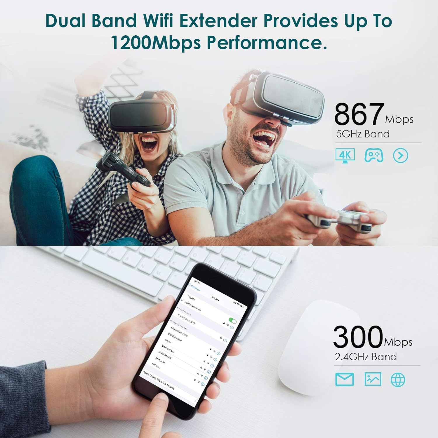 Wifi Extender  Wifi Range Extender Up To 1200Mbps, Wifi Signal Booster, 2.4 & 5Ghz Dual Band Wifi Repeater With Access Ethernet