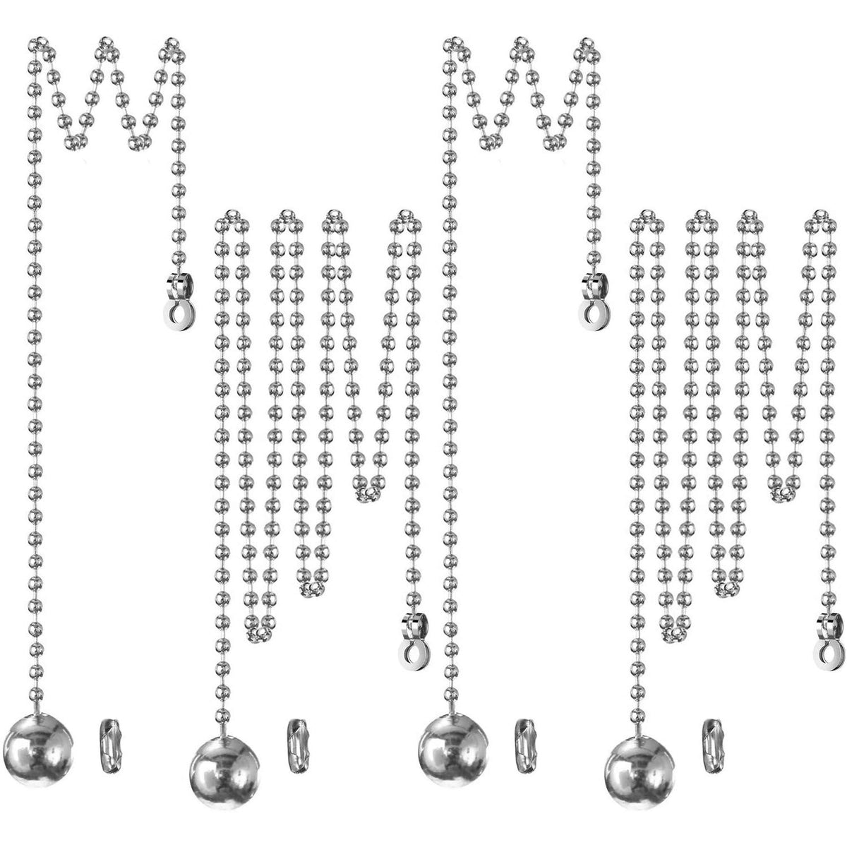 Hestya 1 Meter Length Ceiling Fan Light Pull Cord Ball Beaded Metal Pull Chain Extension With Connector, 4 Sets (Silver)