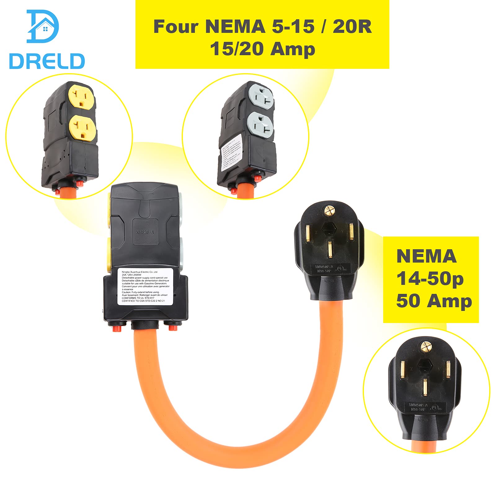 4 Prong 220V 14 50P Outlet Plug To 120V 5 20R/15R Female Adapter Power Cord For 20V 15/20Amp Household W/Breaker