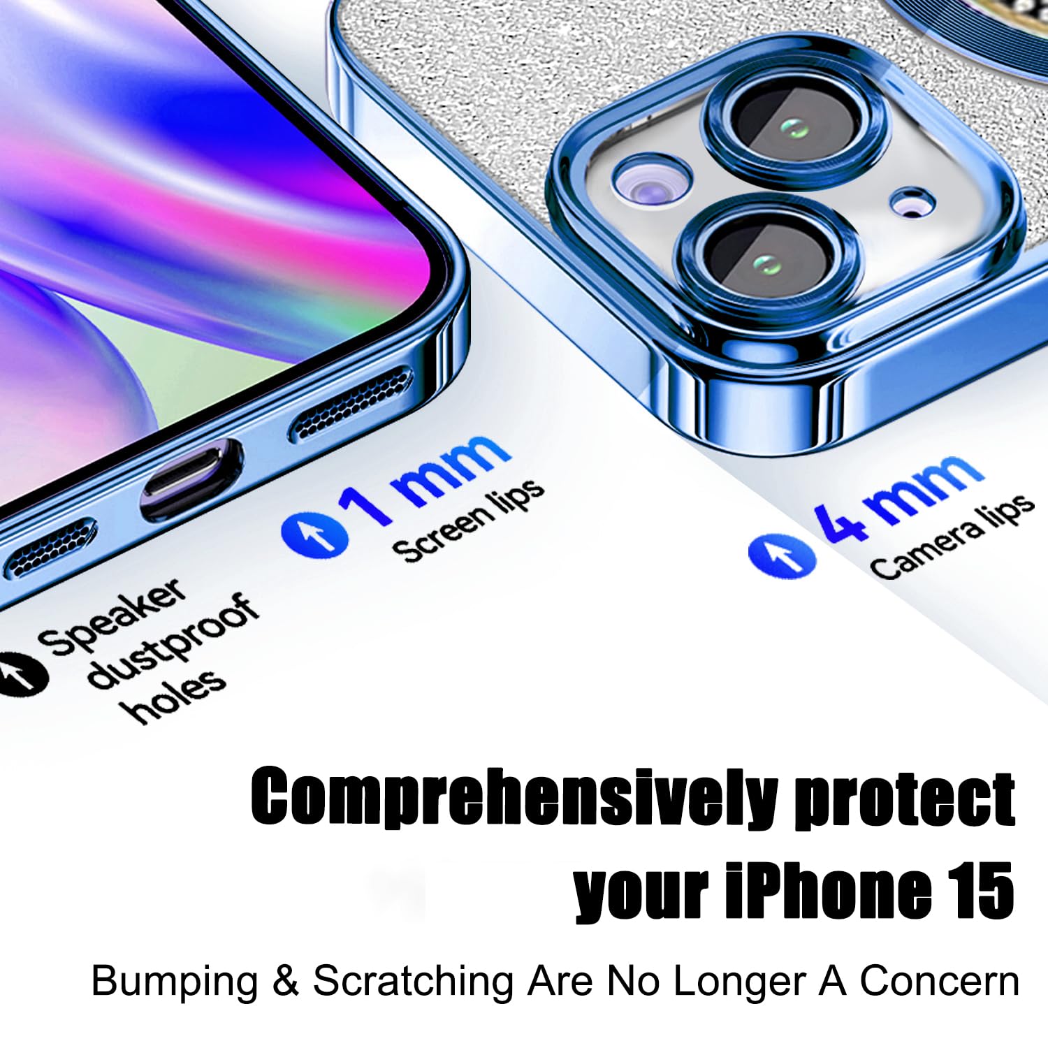 Misscase For Iphone 15 Magnetic Case Compatible With Magsafe,Full Protection Slim Shockproof Anti Scratch Glitter Case With Came