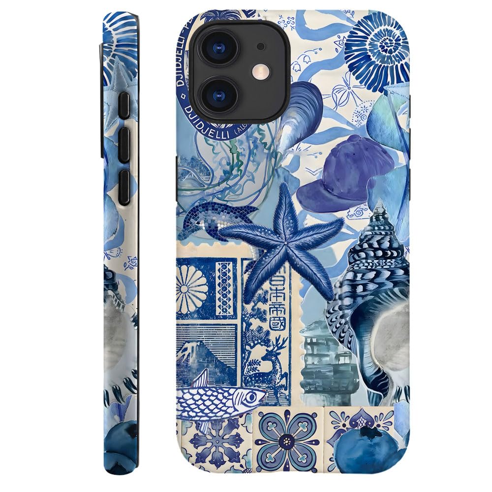 Case for iPhone 16,Fits Frosted Case Design for Girl Women,Beach Blue Starfish Themed Collage European
