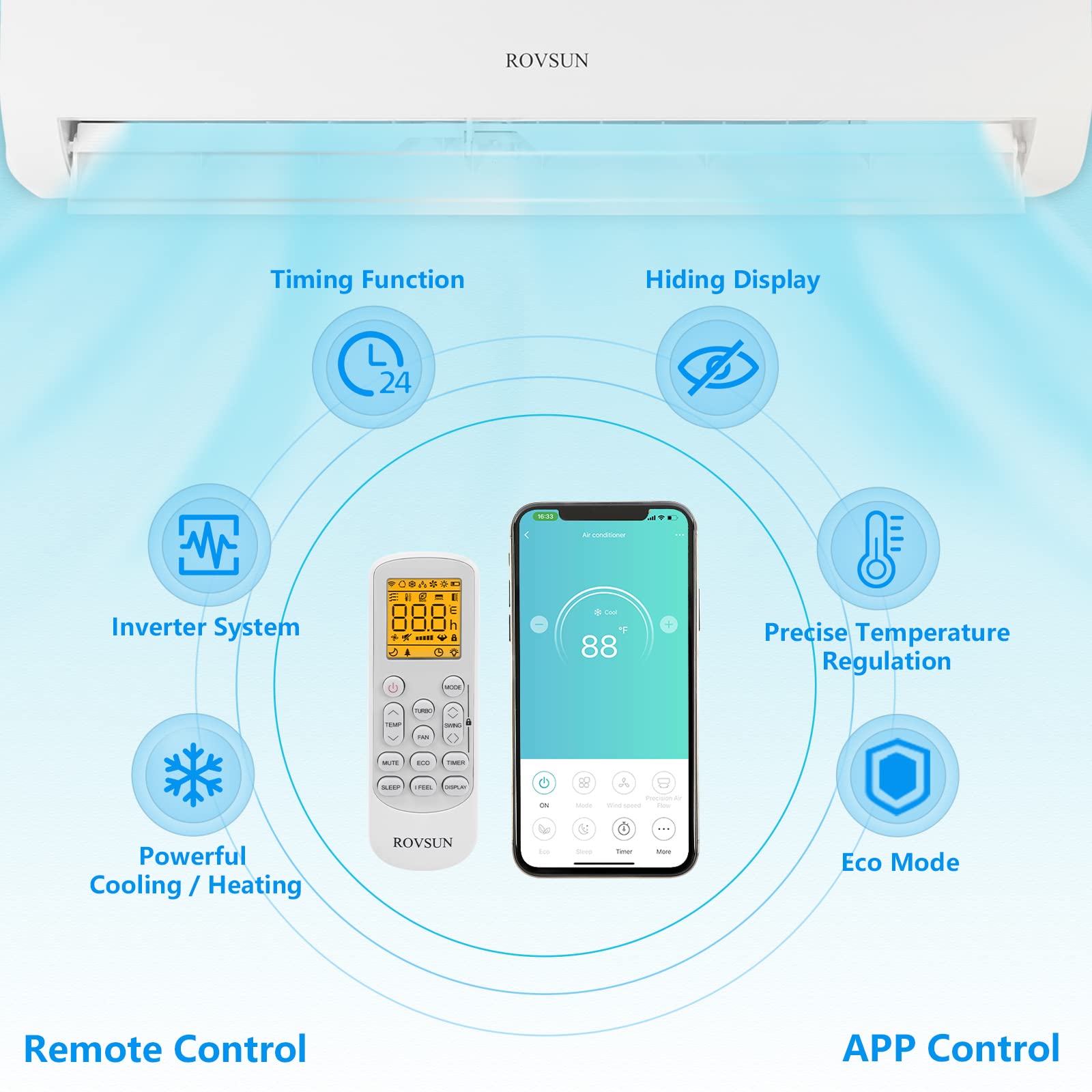 Bonnlo 18,000 Btu Ductless Mini Split Acheating System, 230 V 19 Seer Split System Wall Air Conditioner Pre Charged Inverter Hea