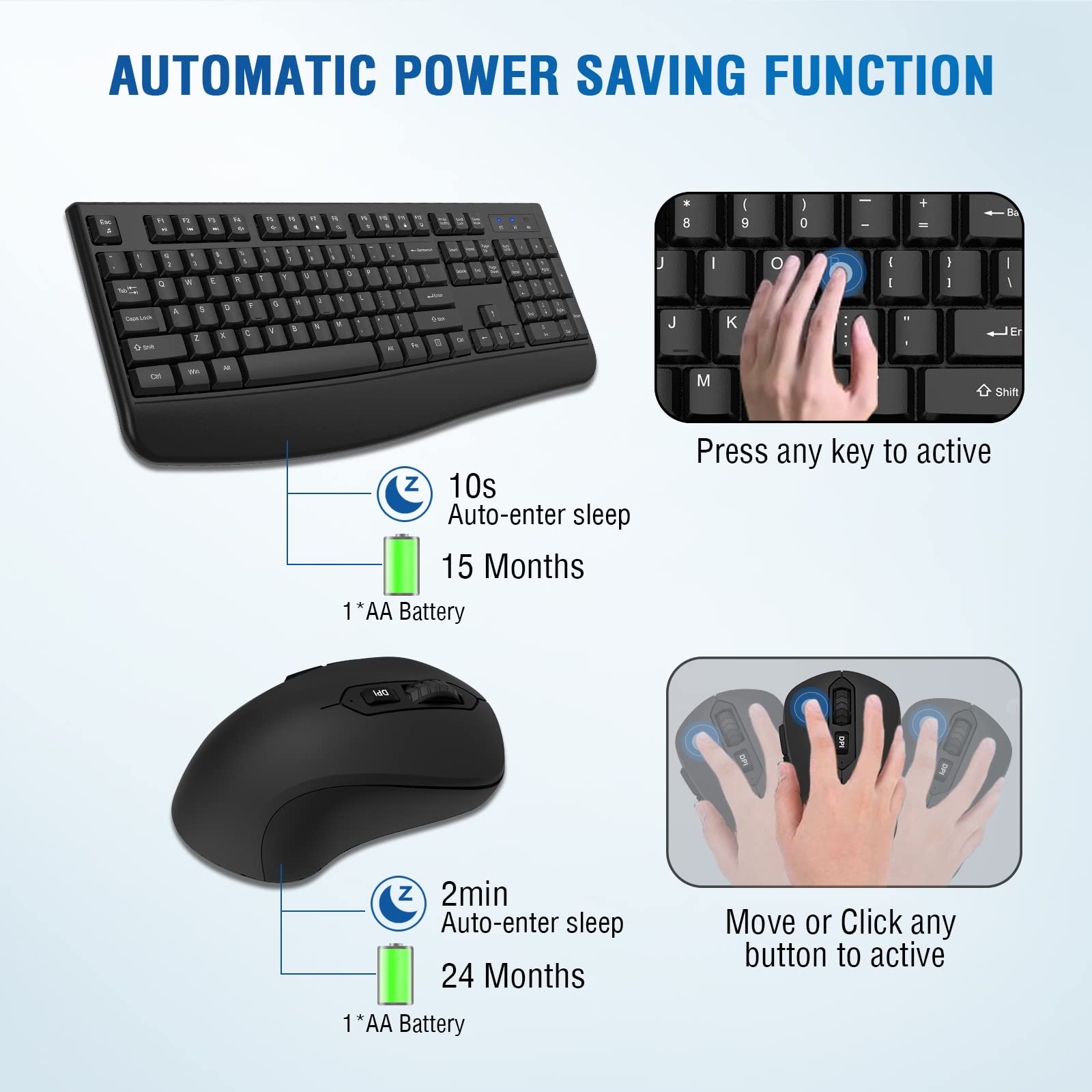 Wireless Keyboard And Mouse Combo, Full Sized 2.4Ghz Comfortable Palm Rest And Optical Wireless Mouse For Windows, Mac Os Pc/Des