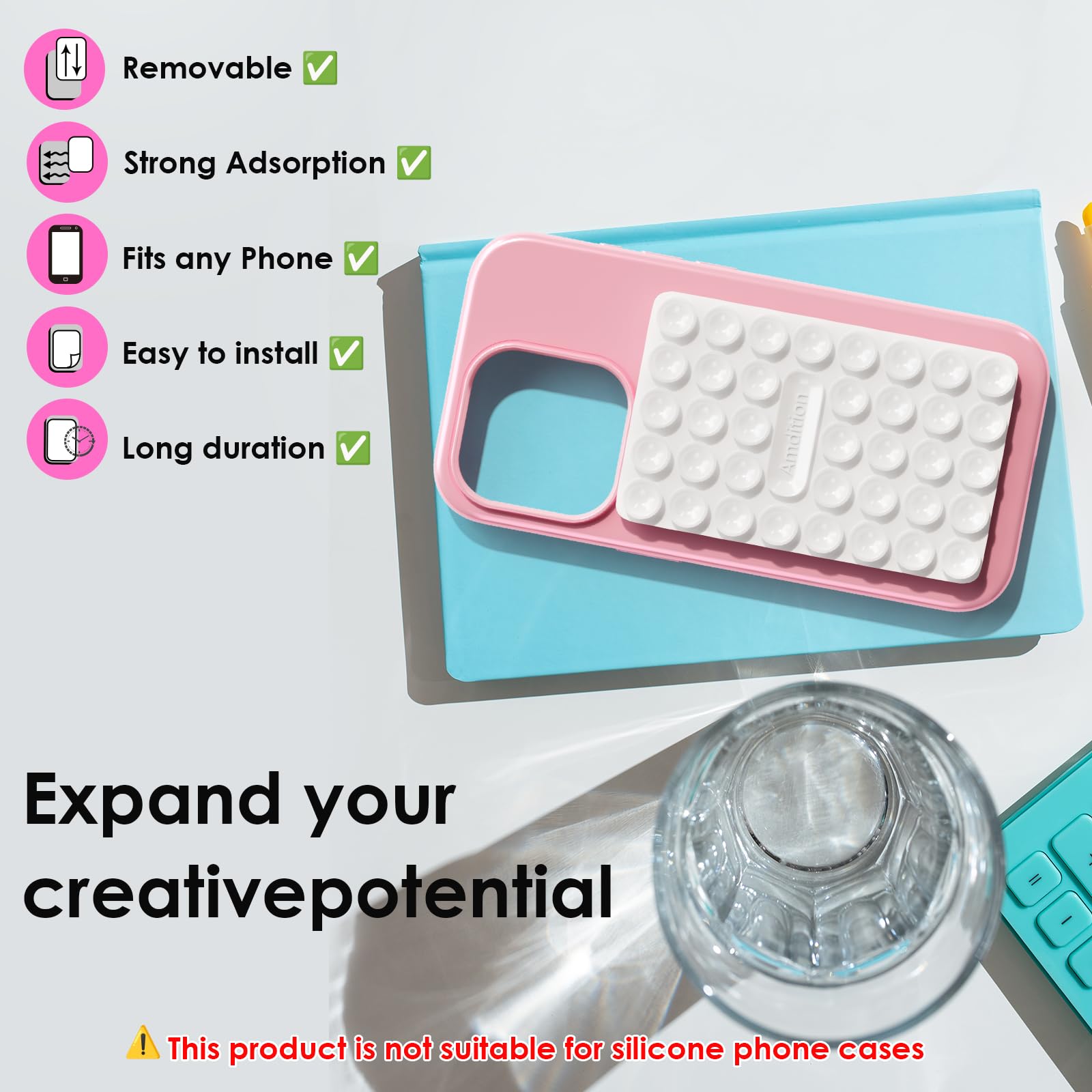 Royviva Silicone Suction Cup Phone Case Mount Double Sided, Phone Accessories Hands-Free Strong Grip Holder For Selfies And Vide