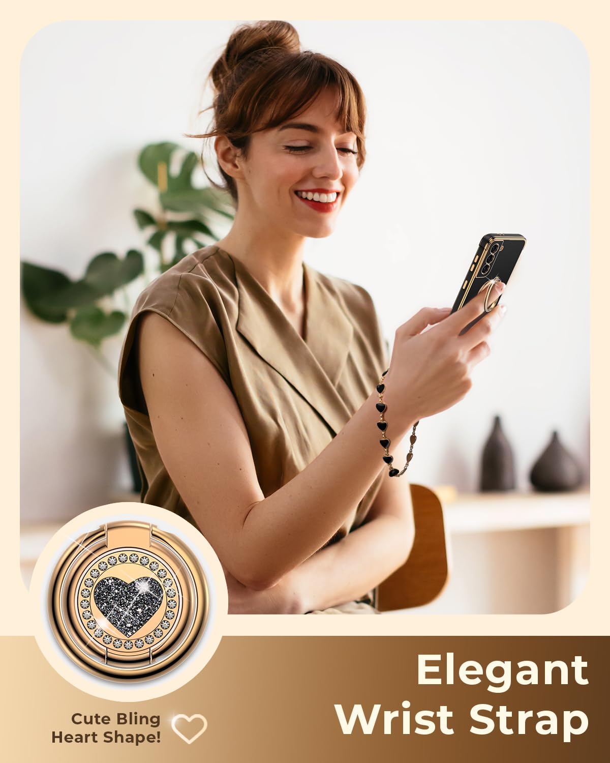 Xyz For Galaxy S21 Case With Stand, For Samsung Galaxy S21 Case With Double Ring, Women Girls Bling Luxury Protective Phone Case