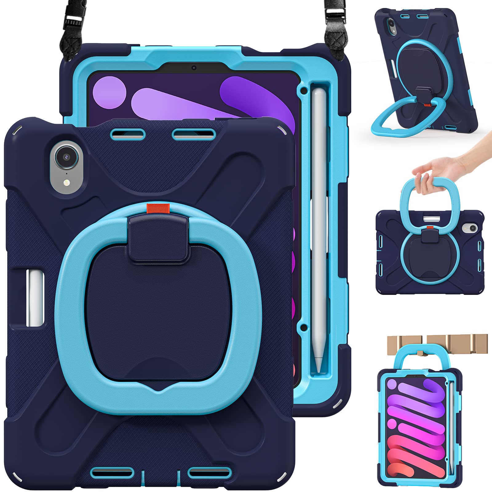 Braecn For Ipad Mini 6 2021 Case With Screen Protector  Protective Silicone Rugged Cover With Pencil Holder, Handle Grip, Should