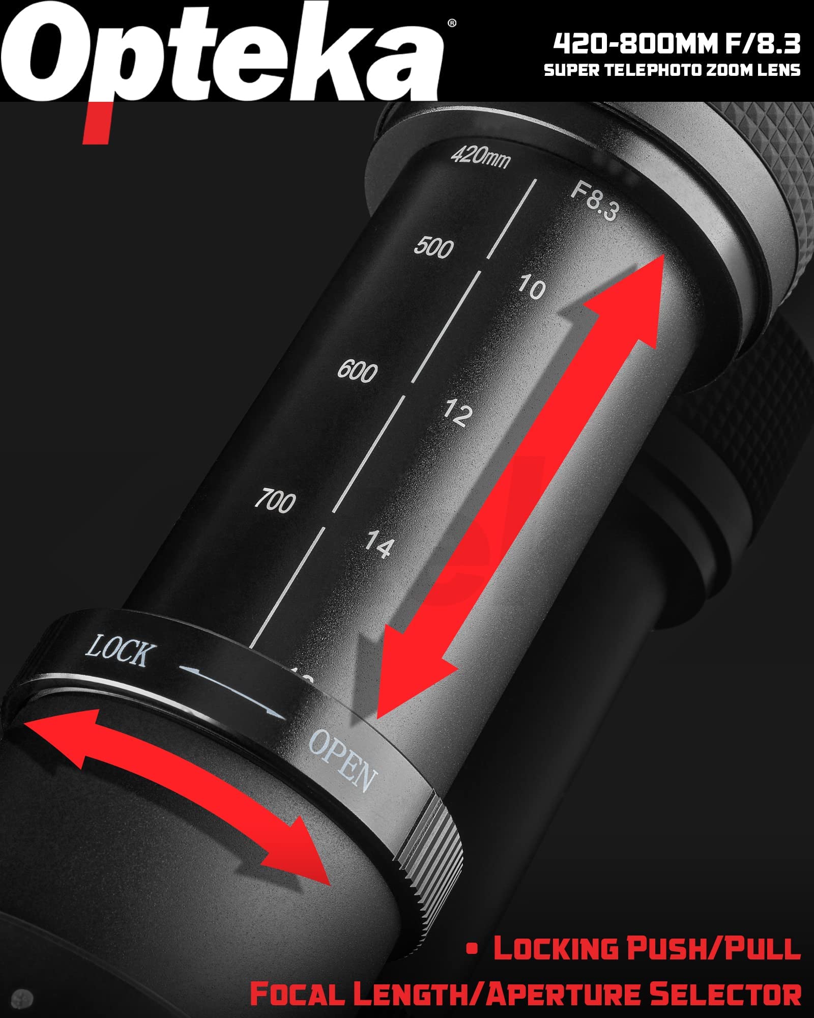 Opteka 420-800Mm F/8.3 Telephoto Zoom Lens For Sony Alpha A-Mount A99V, A99, A77, A68, A65, A58, A57, A55, A37, A35, A33, A900,