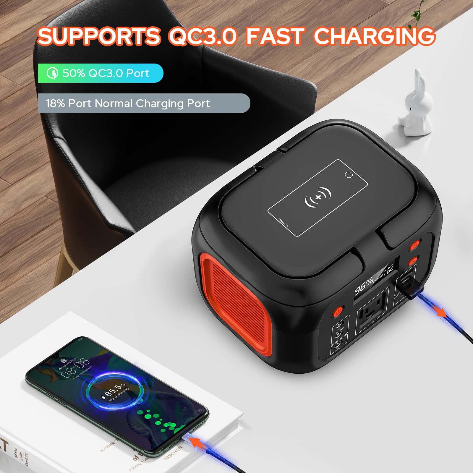Portable Power Station 97Wh Power Bank 26400Mah Battery Pack Fasting Charging 150W Ac Outlet Solar Generators With Wireless Char