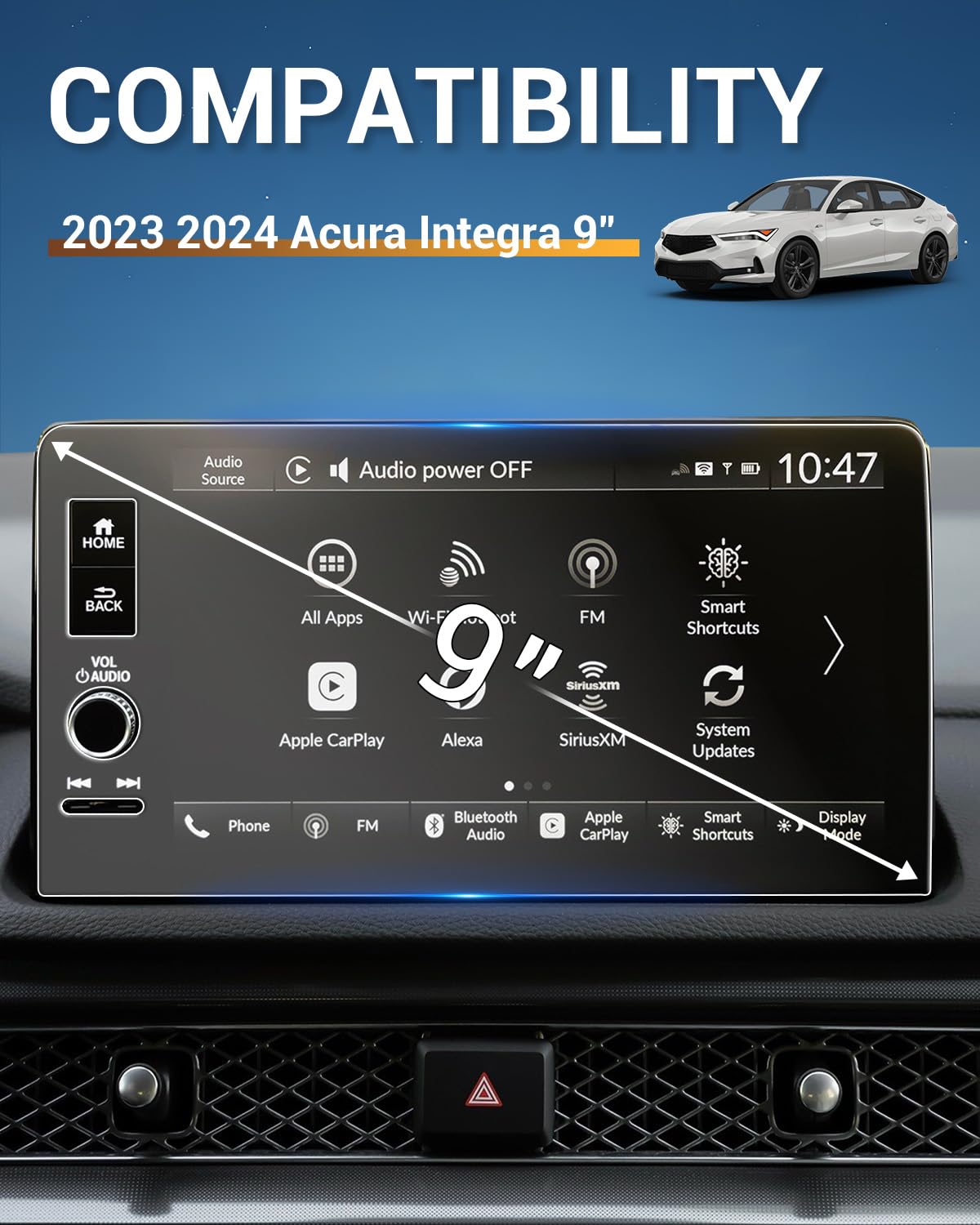 Yee Pin 2023 2024 Acura Integra Screen Protector 2023 2024 Acura Integra Accessories, 2023 2024 Integra Screen Protector 9'' For