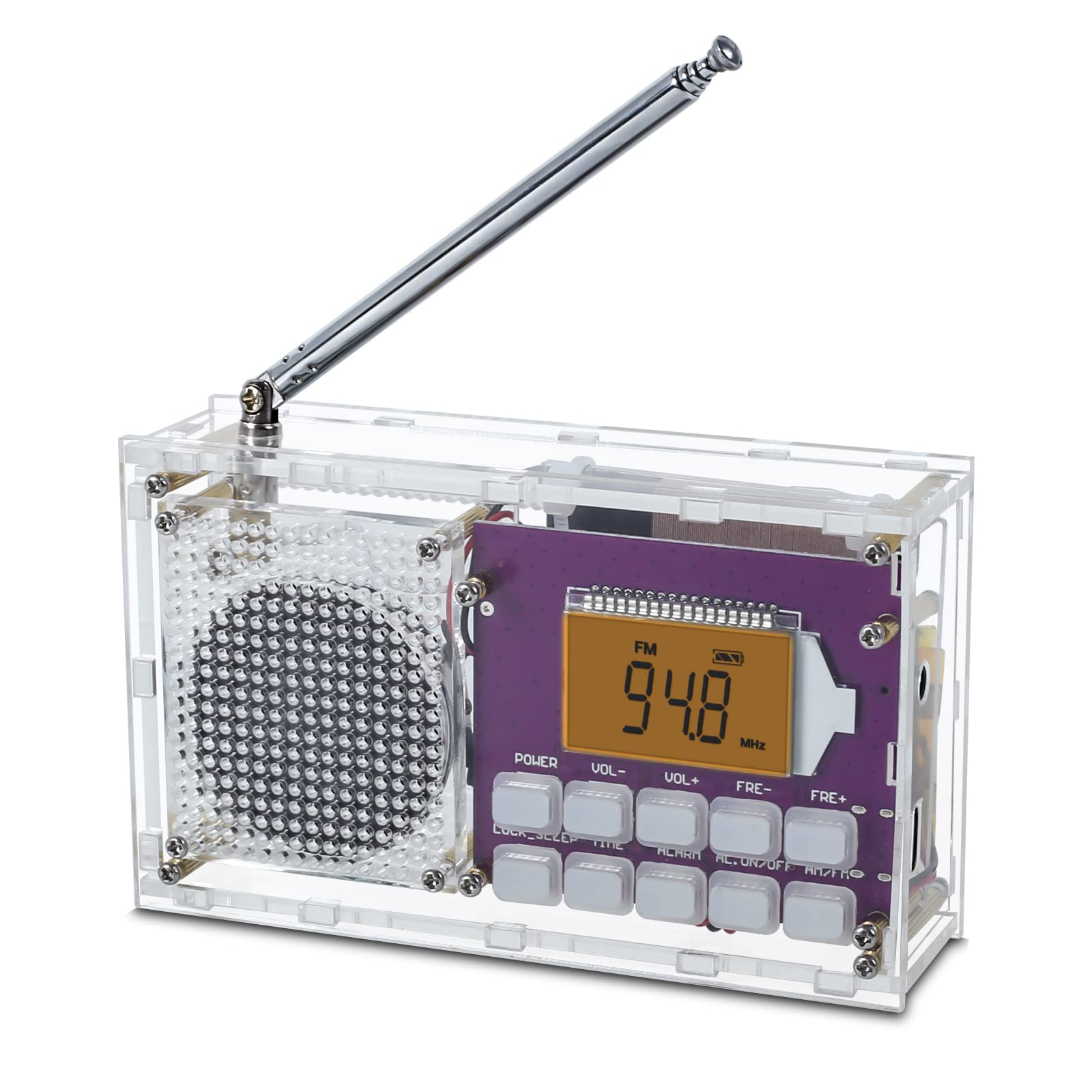 Icstation Diy Radio Kit, Fm Radio Assemble Kit With Time Display Rechargeable Fm Radio Kit Fm 87 108Mhz No Soldering Required As
