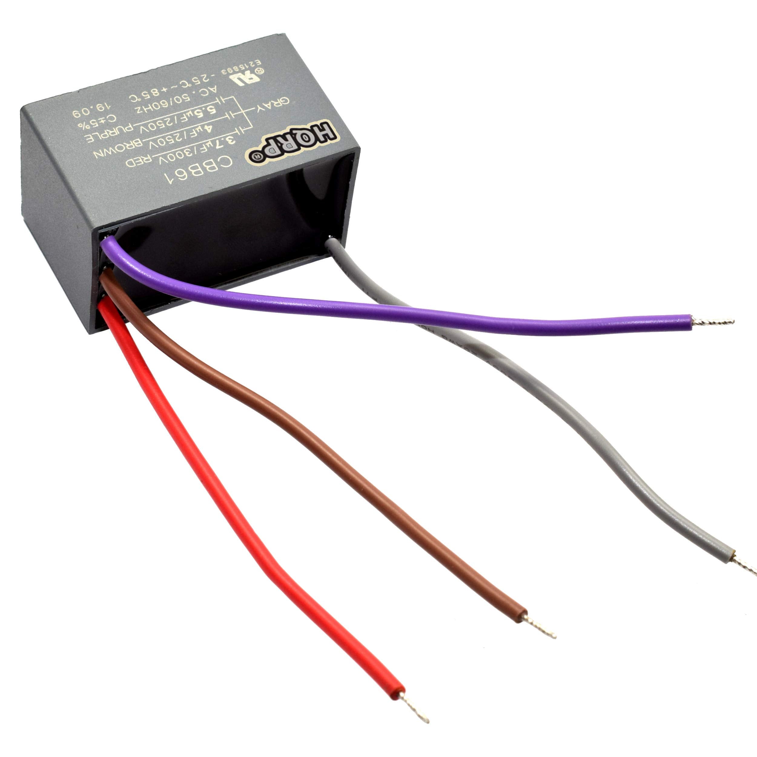 Hqrp Capacitor Fits Hampton Bay Ceiling Fan Cbb61 3.7Uf+4Uf+5.5Uf 4 Wire Ul Listed